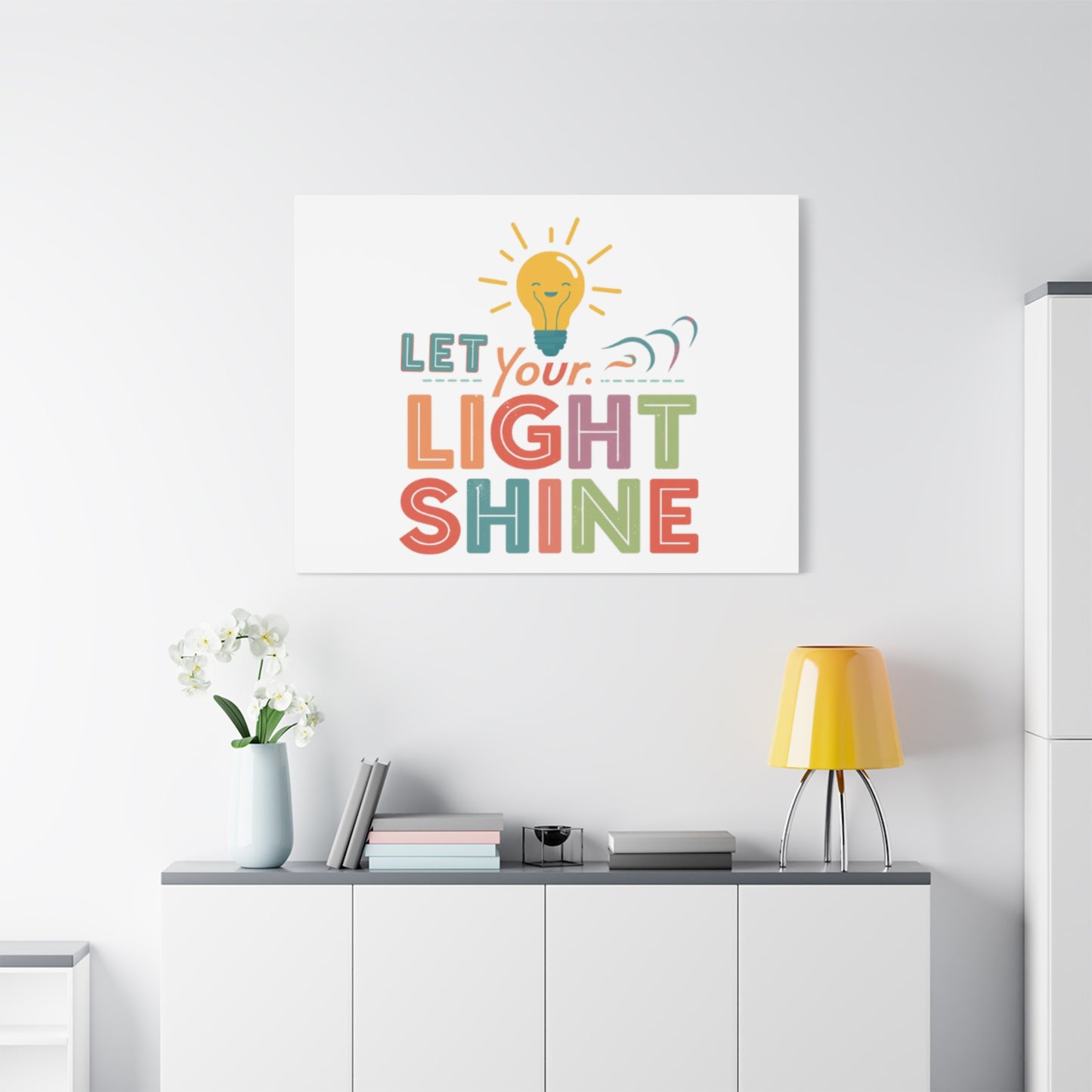 Let Your Light Shine Canvas Print | Smiling Lightbulb Wall Art