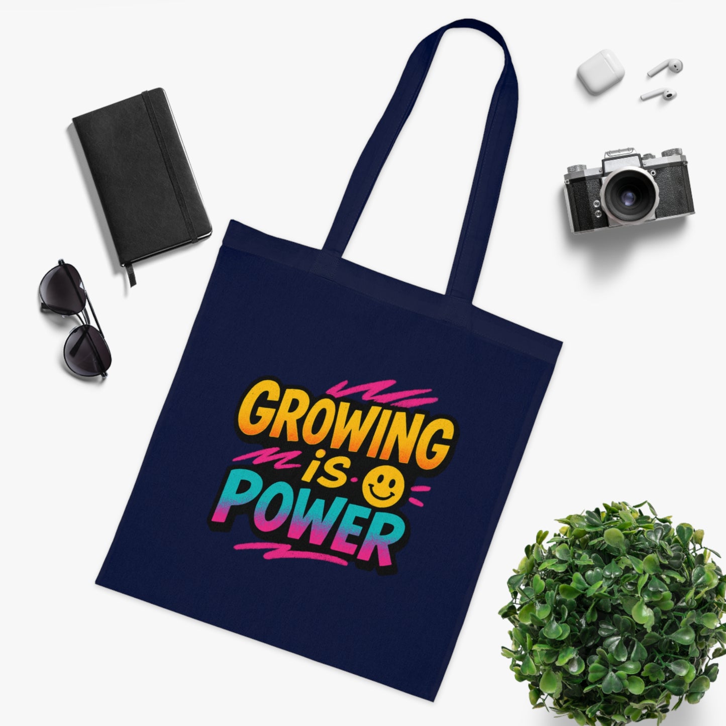 Empowering Cotton Tote Bag - "Growing is Power" - Eco-Friendly, Reusable, Gift for Students, Motivational, Everyday Use
