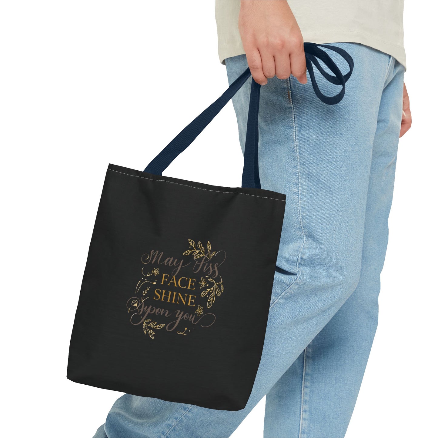 Gold Botanical Lettering Tote Bag | Structured Polyester Market Bag