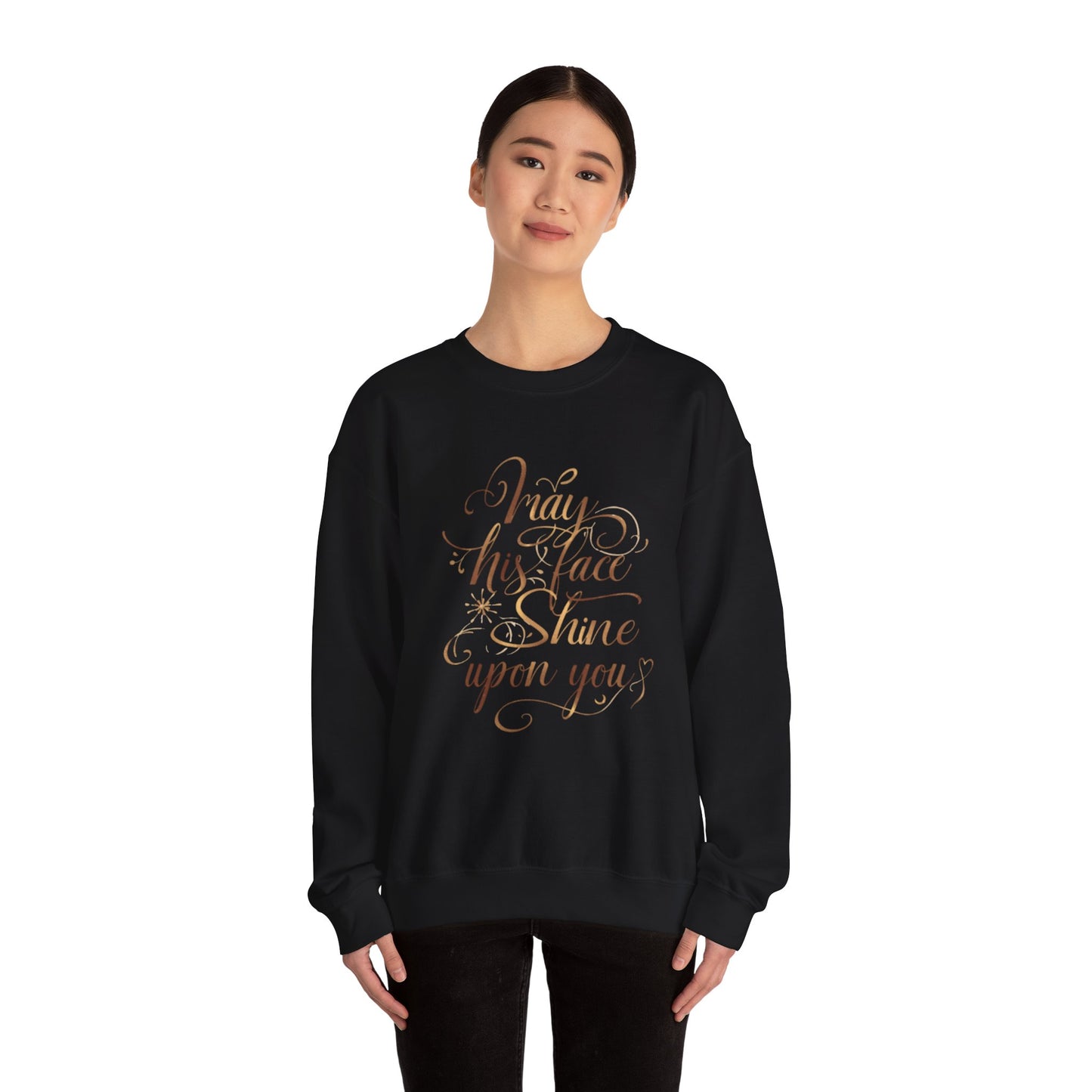May His Face Shine Upon You Crewneck Sweatshirt | Faith Blessing Script