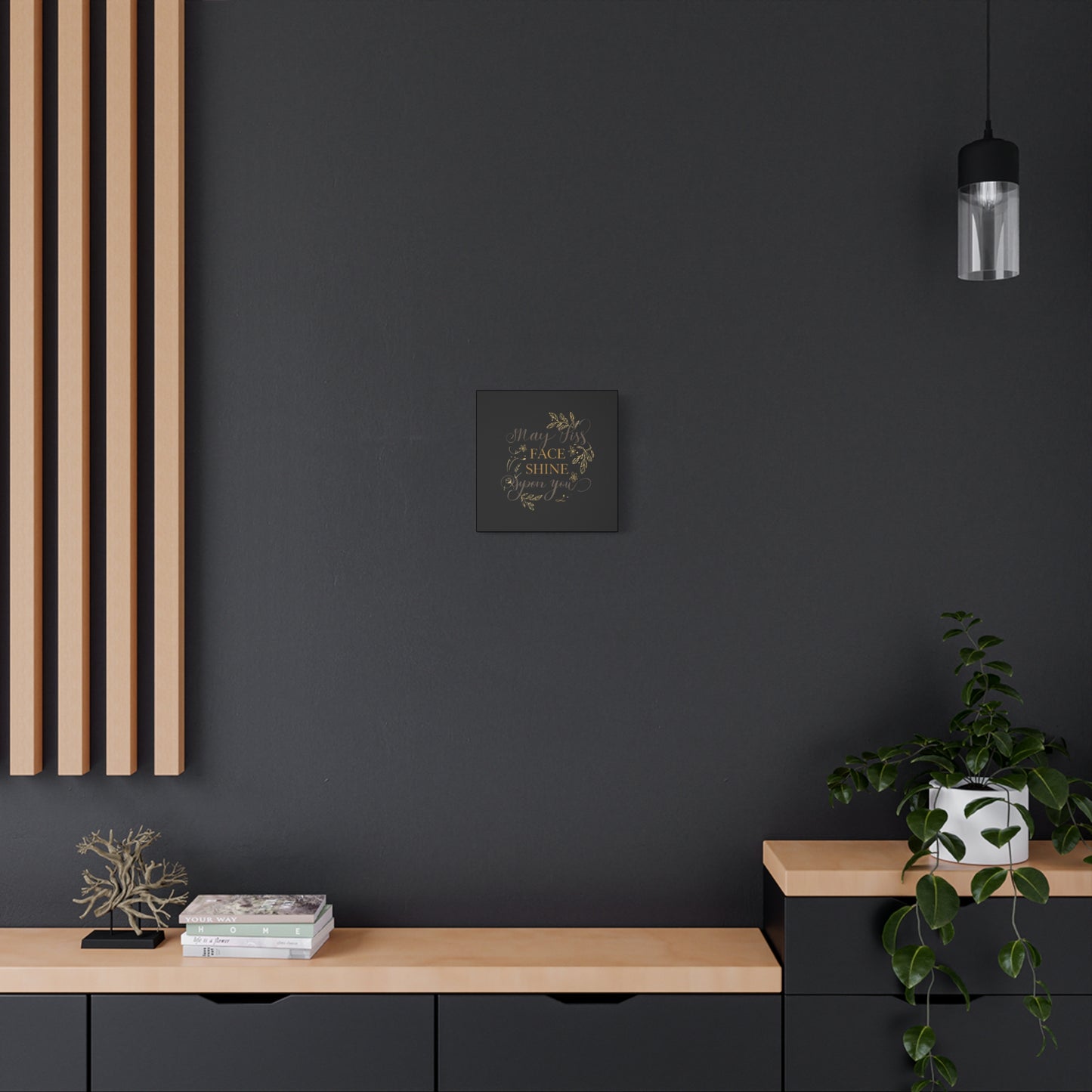 May His Face Shine Upon You Matte Canvas | Stretched Wall Art, Black Gold Botanical