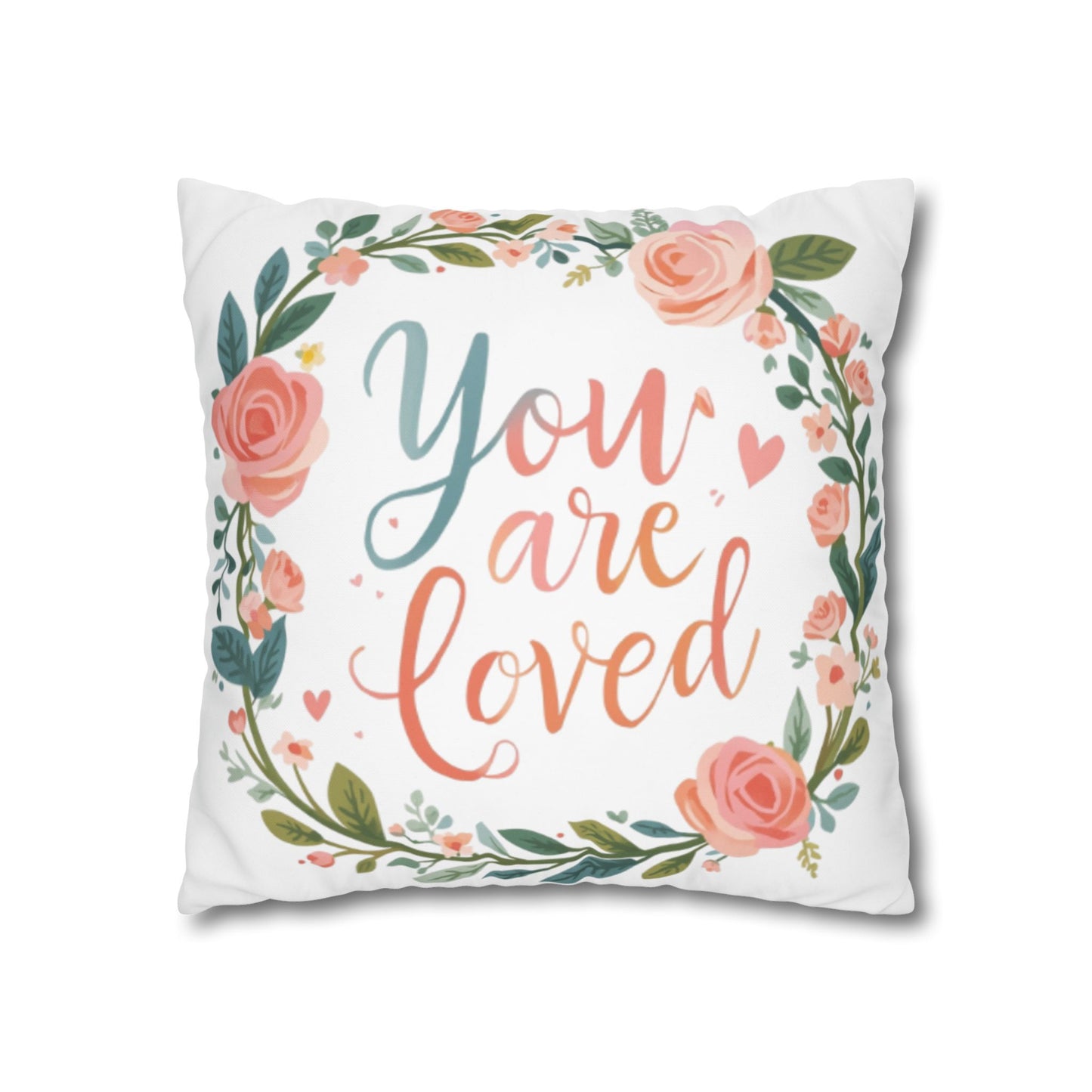 You Are Loved Floral Wreath Pillowcase | Square Poly Canvas Pillowcase