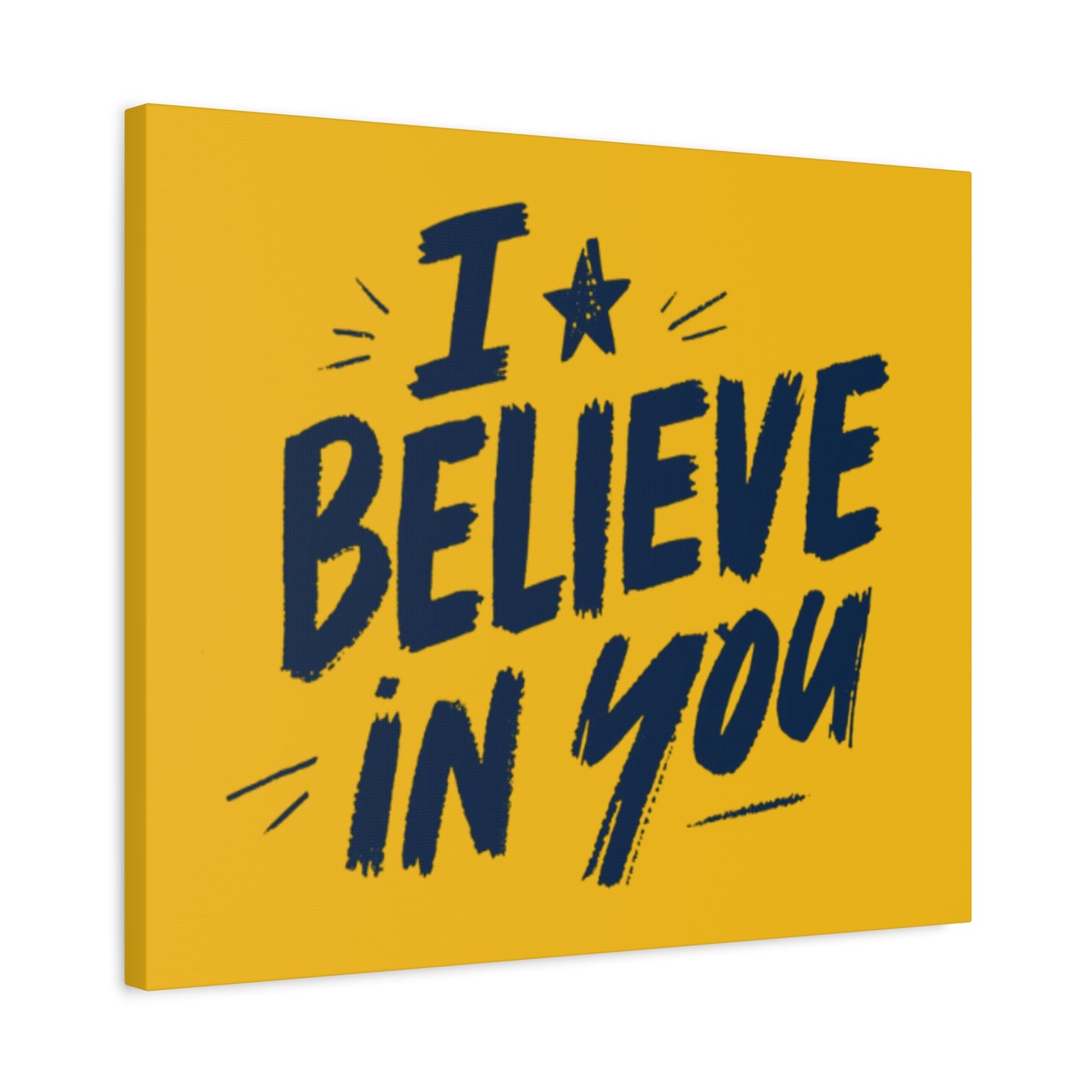 I Believe In You Canvas | Matte Stretched Wall Art, Navy Brush Lettering on Gold