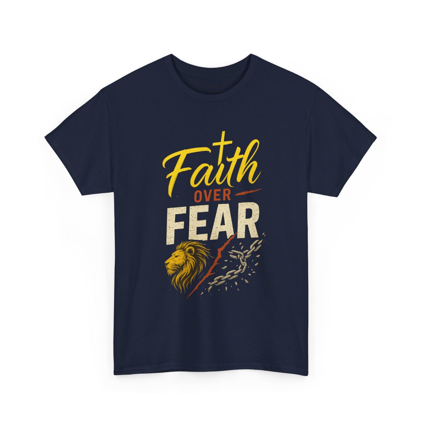 Faith Over Fear shirt | Lion and cross hand-lettered design