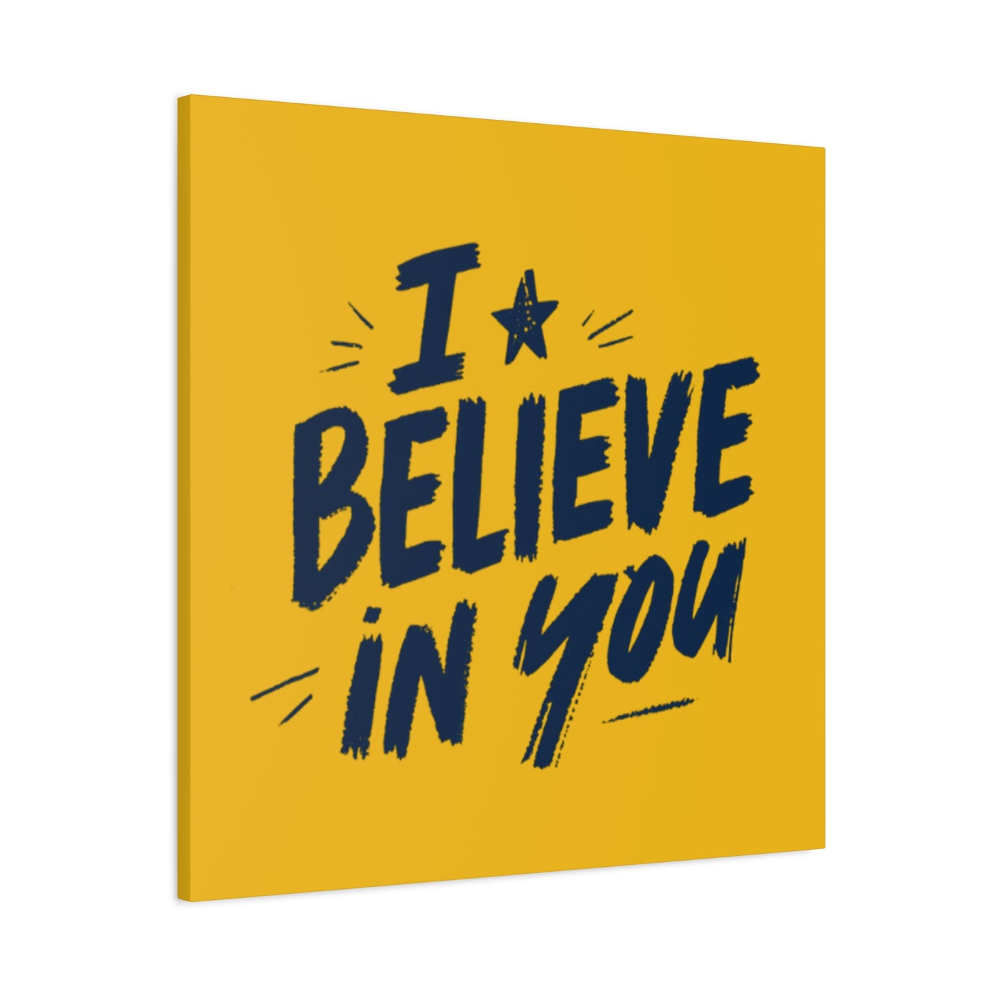 I Believe In You Canvas | Matte Stretched Wall Art, Navy Brush Lettering on Gold