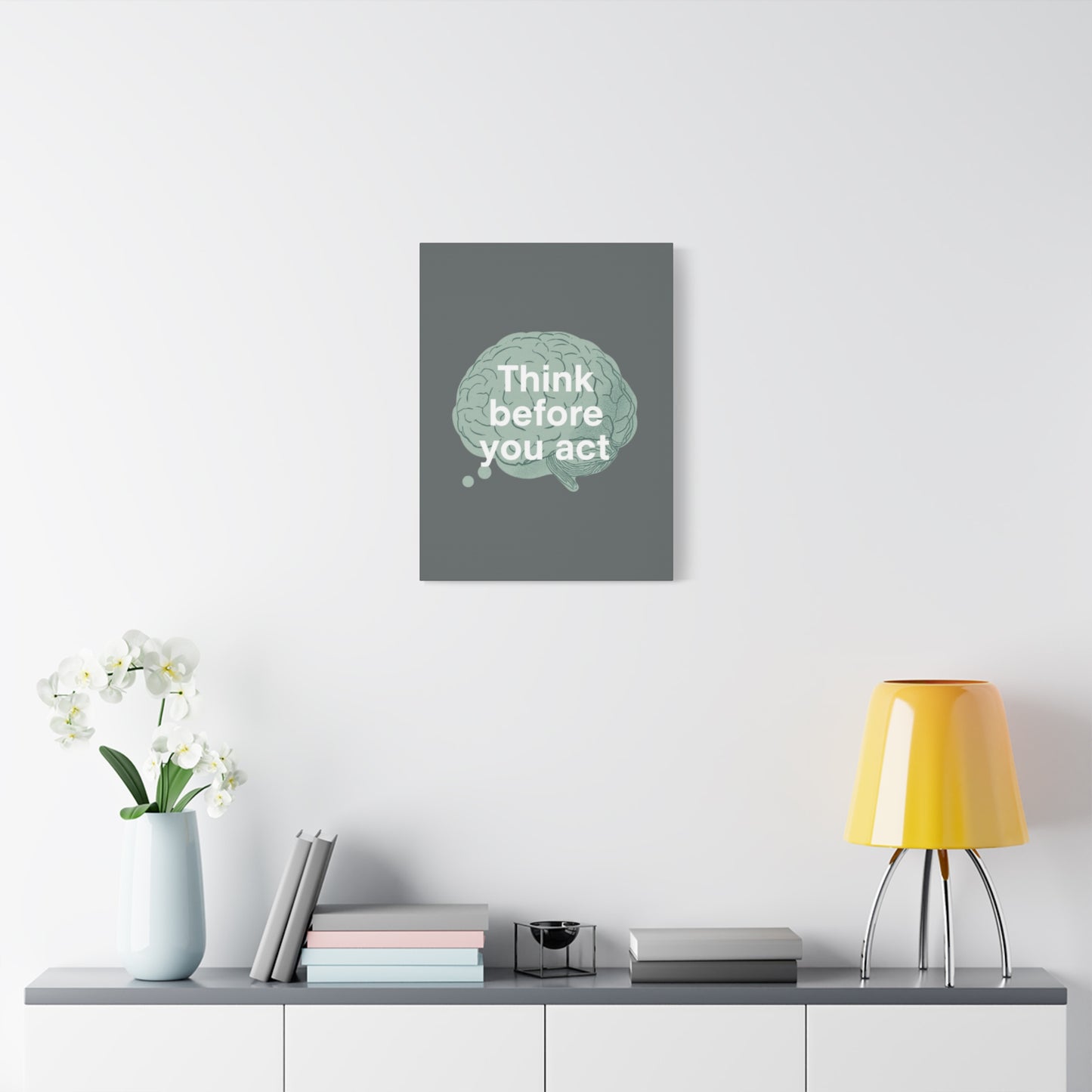 Think Before You Act brain illustration Canvas