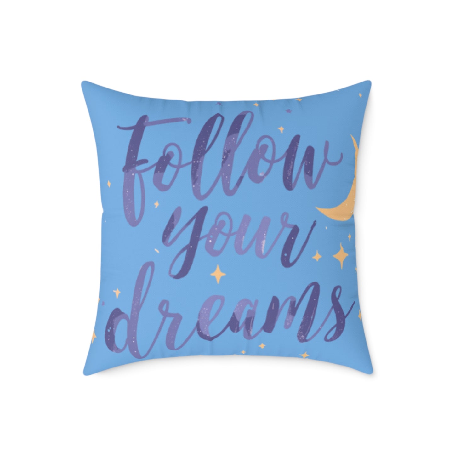 Follow Your Dreams pillow | Square poly canvas pillow, moon stars night design