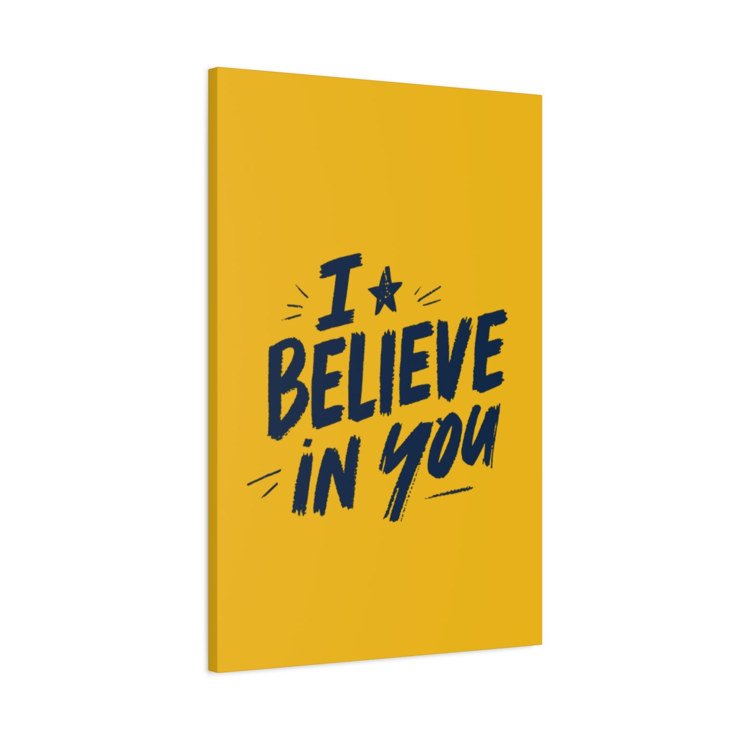 I Believe In You Canvas | Matte Stretched Wall Art, Navy Brush Lettering on Gold