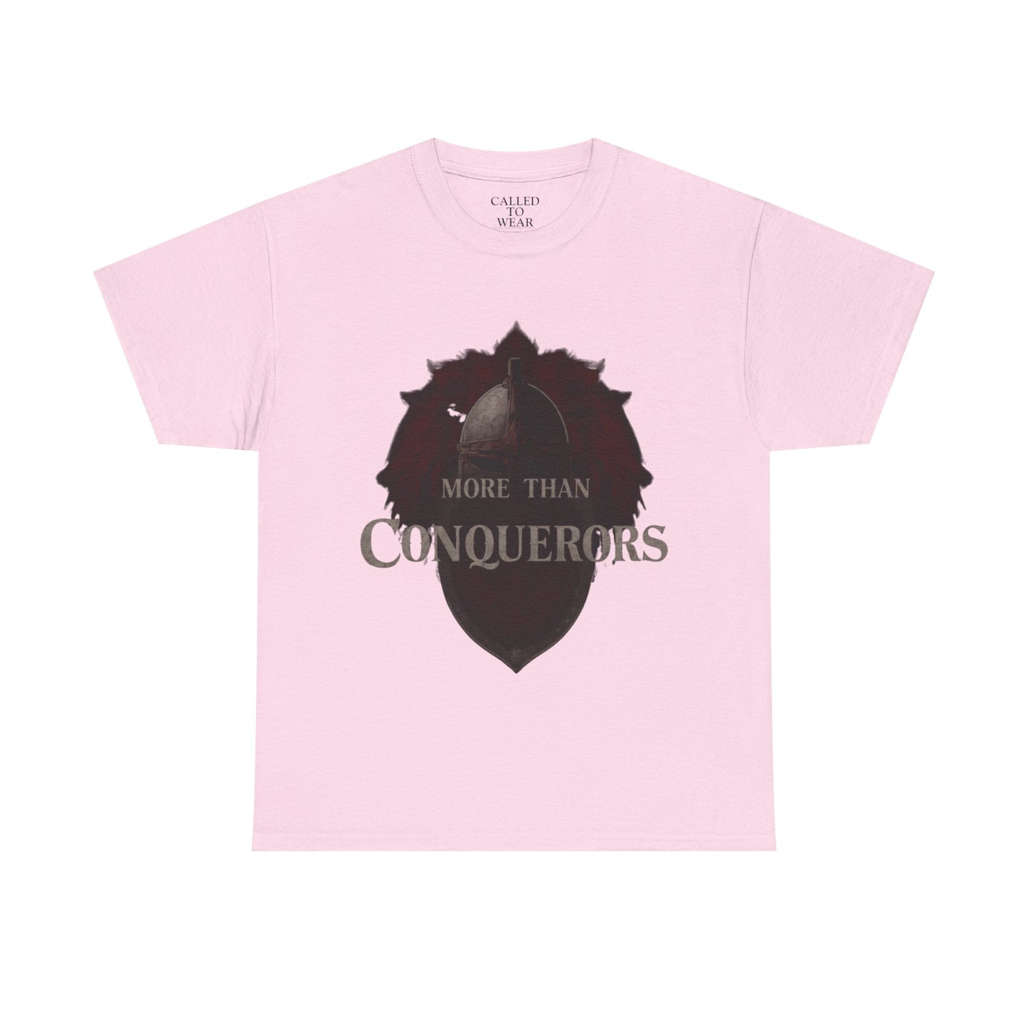 More Than Conquerors Tee | Shield Silhouette Christian faith typography
