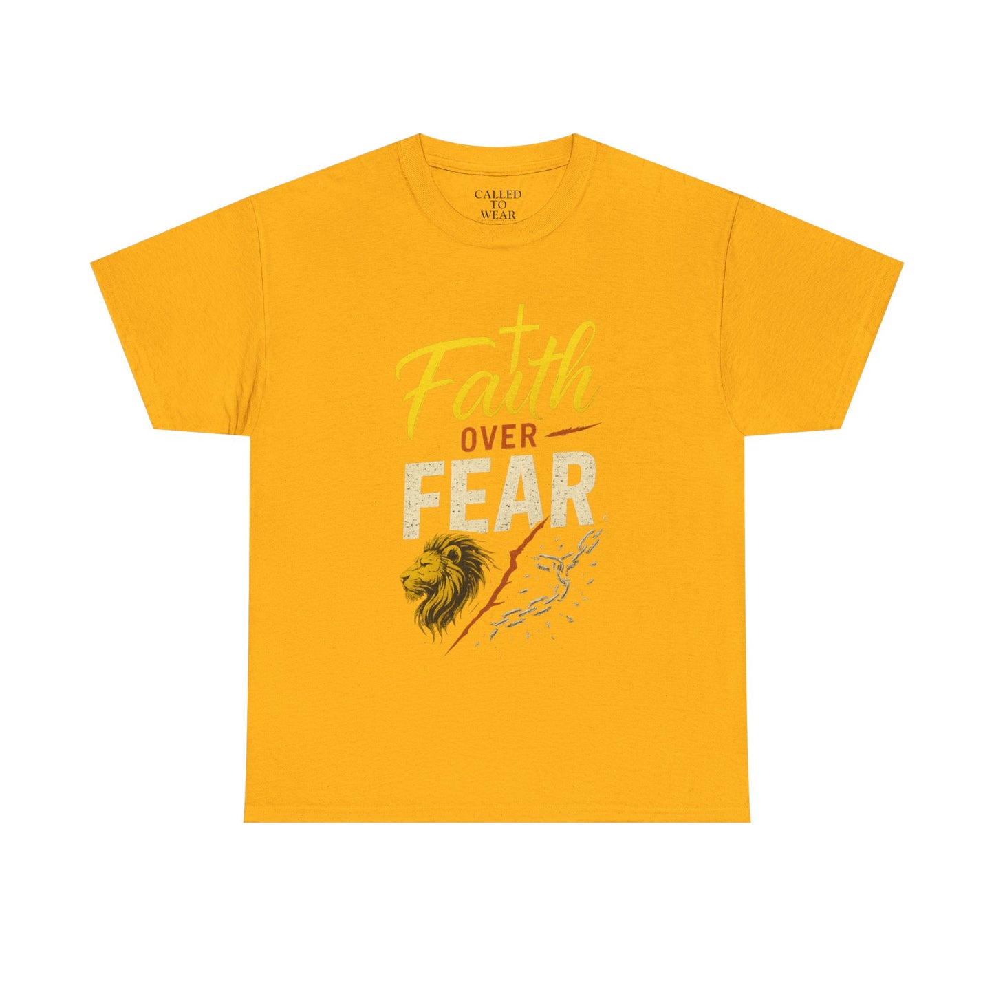 Faith Over Fear shirt | Lion and cross hand-lettered design