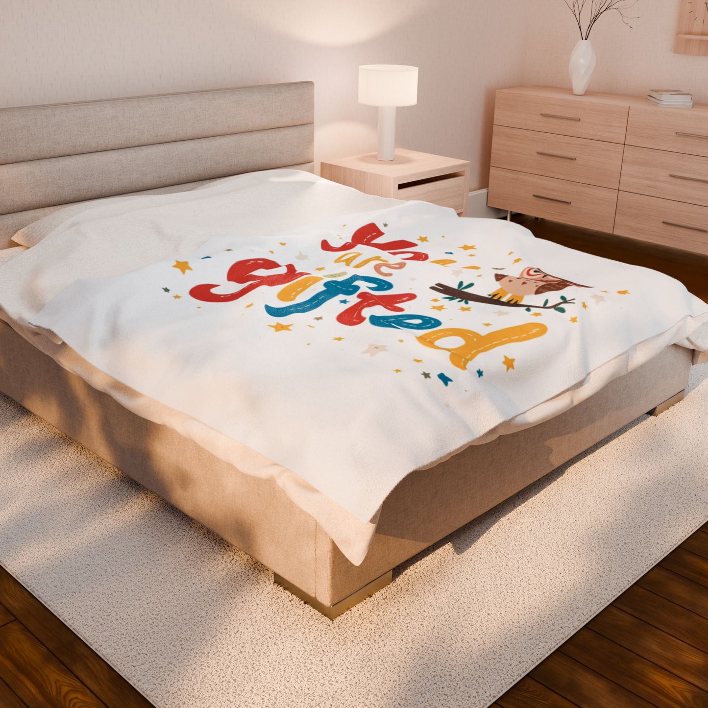 You Are Gifted Velveteen Plush Blanket | Owl Typography Kids Blanket