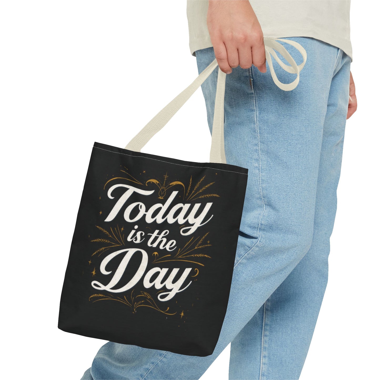 Today Is the Day tote bag | Hand-lettered script, charcoal motivational design