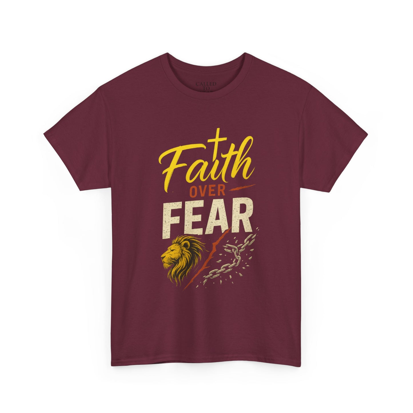 Faith Over Fear shirt | Lion and cross hand-lettered design