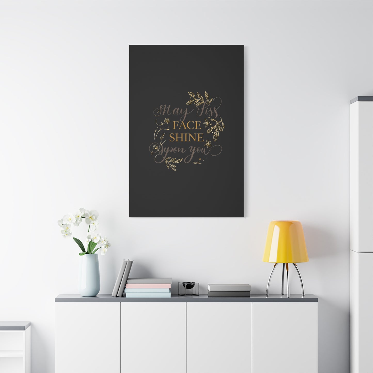 May His Face Shine Upon You Matte Canvas | Stretched Wall Art, Black Gold Botanical