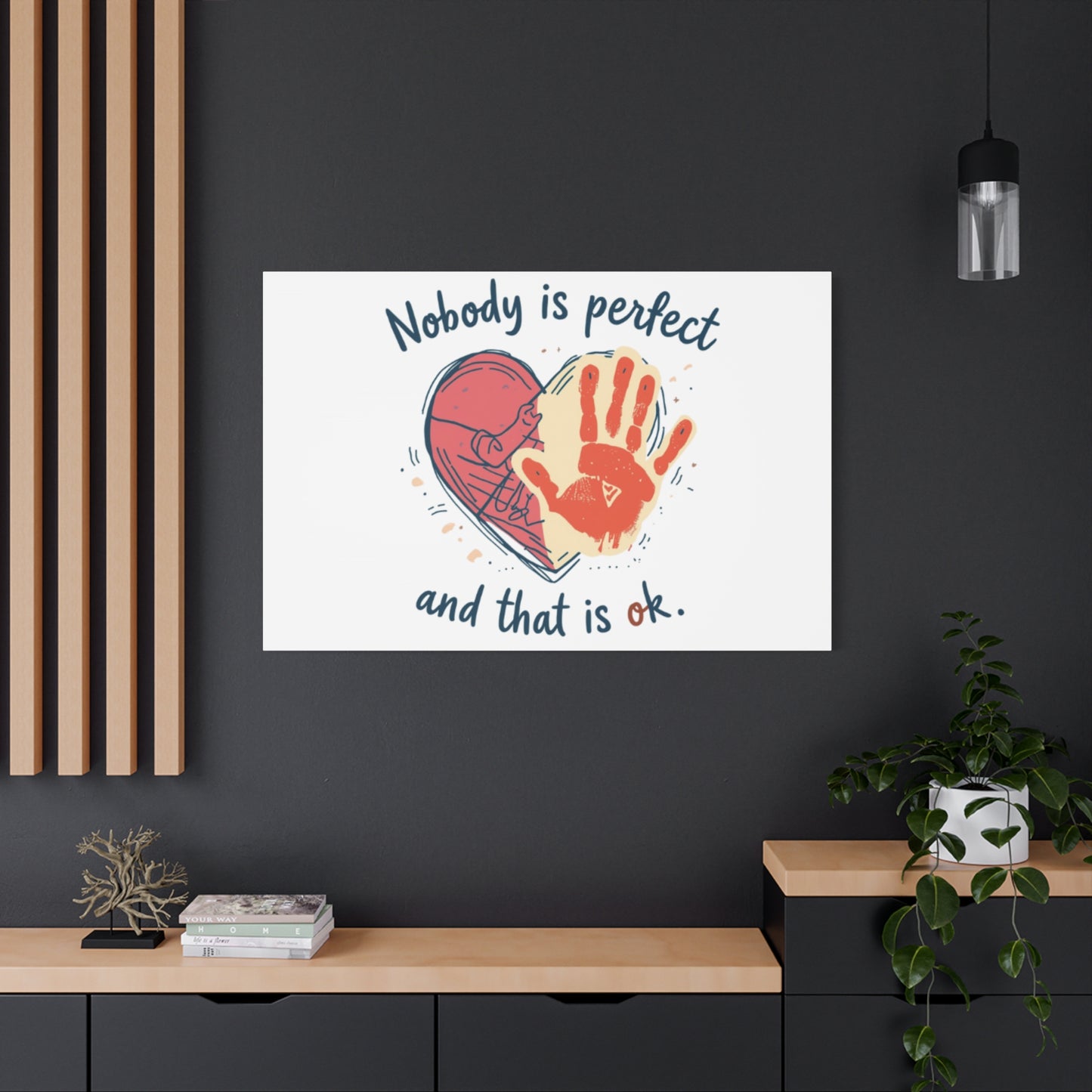 Nobody Is Perfect Heart with Handprint Canvas