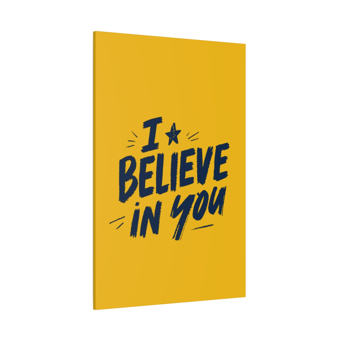 I Believe In You Canvas | Matte Stretched Wall Art, Navy Brush Lettering on Gold