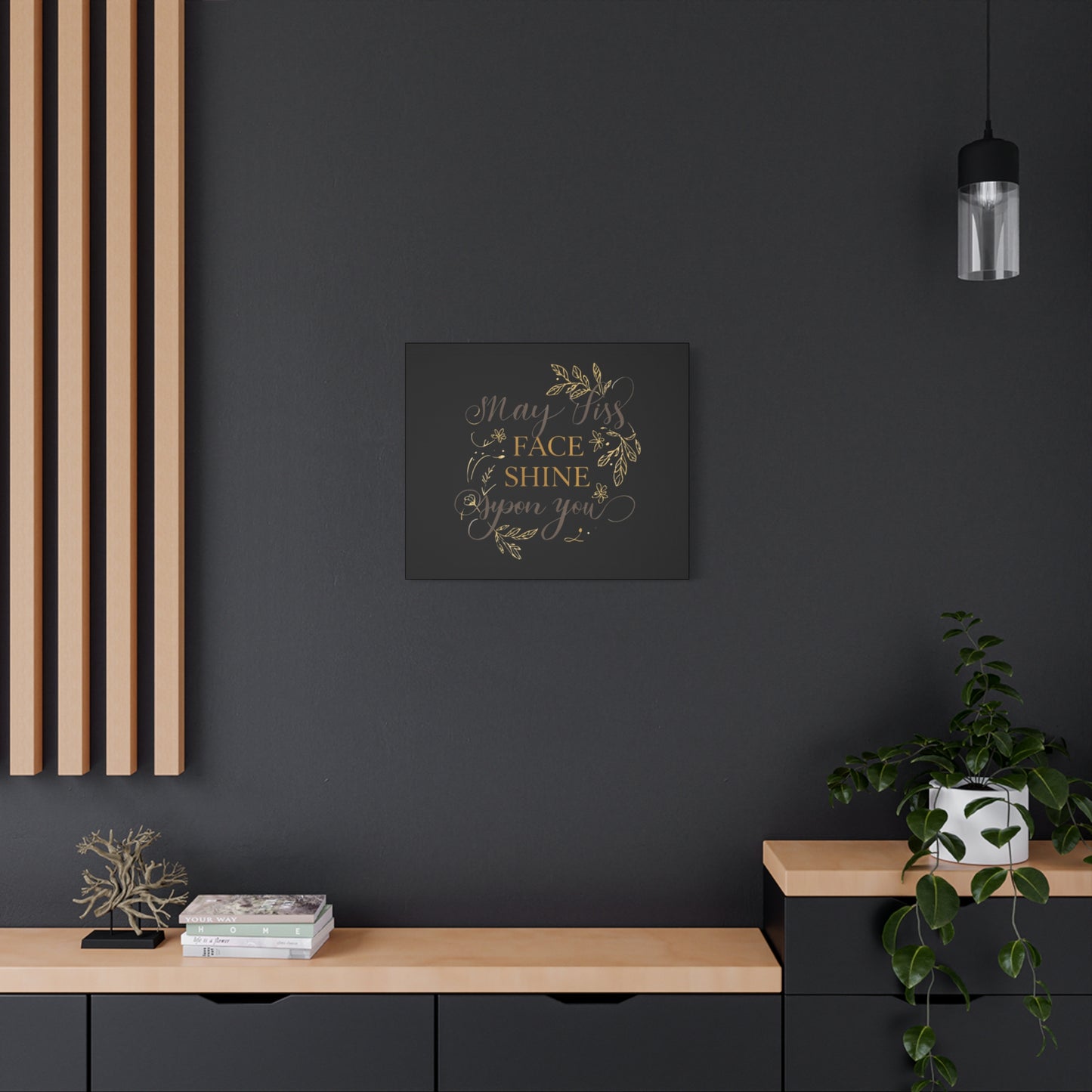 May His Face Shine Upon You Matte Canvas | Stretched Wall Art, Black Gold Botanical