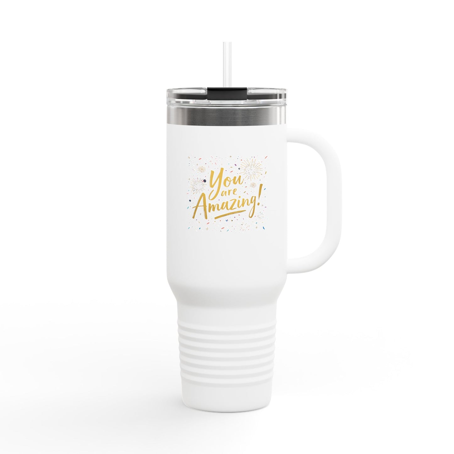 Insulated 40oz Travel Mug, Matte Powder-Coated Stainless Steel | Ergonomic Handle, Leak-Resistant Lid