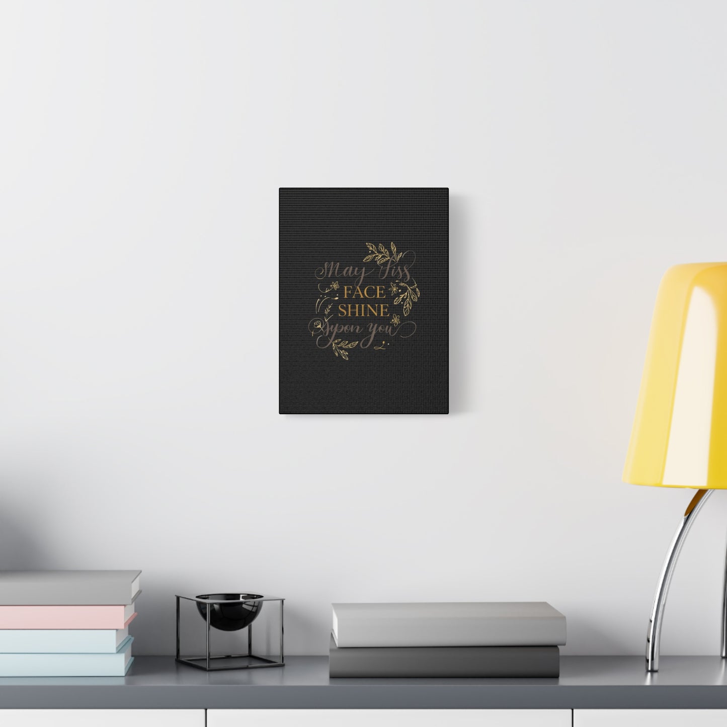 May His Face Shine Upon You Matte Canvas | Stretched Wall Art, Black Gold Botanical