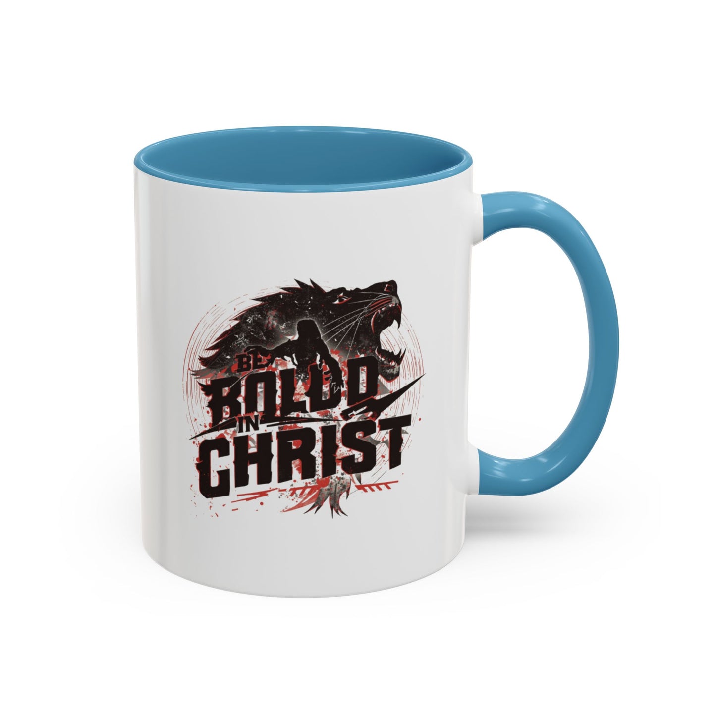 Be Bold In Christ mug | Christian wolf graphic, black accented coffee mug