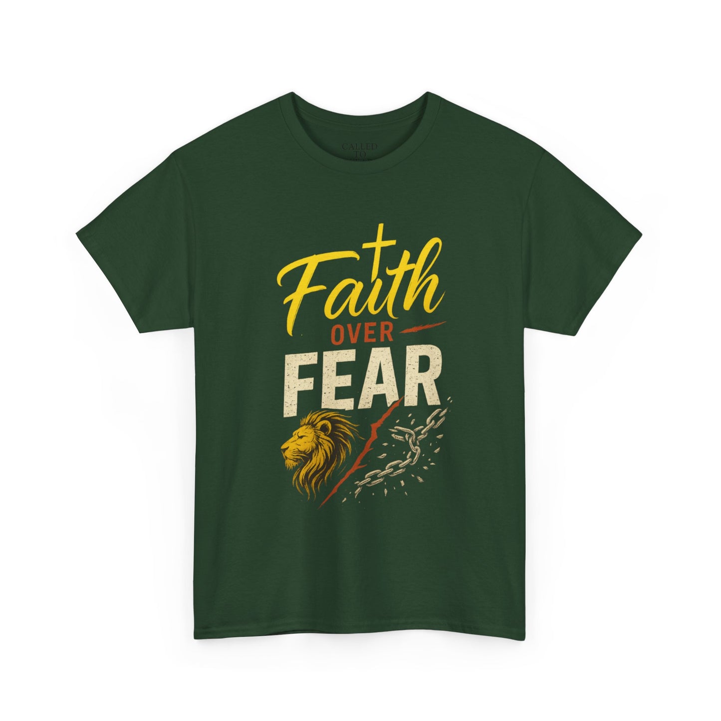Faith Over Fear shirt | Lion and cross hand-lettered design