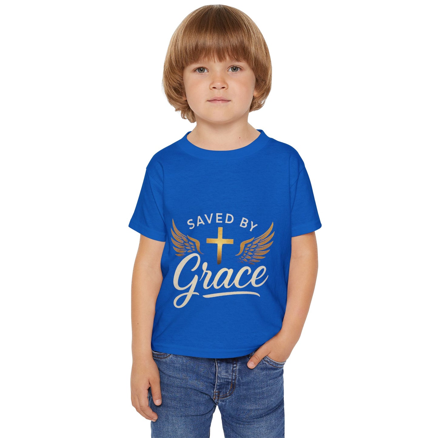 Toddler T-Shirt with Inspirational Design, Saved by Grace Tee for Kids, Perfect for Baptisms, Christenings, and Everyday Wear, [...]