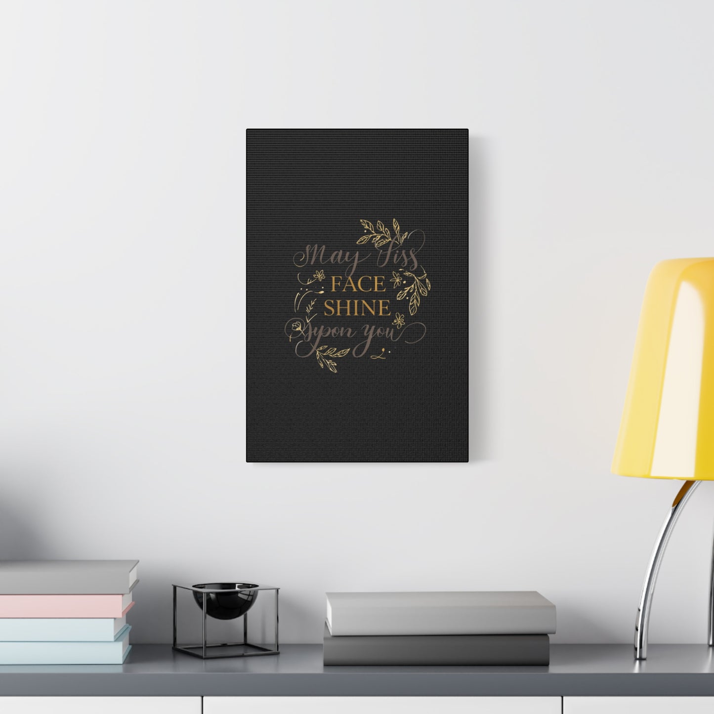 May His Face Shine Upon You Matte Canvas | Stretched Wall Art, Black Gold Botanical