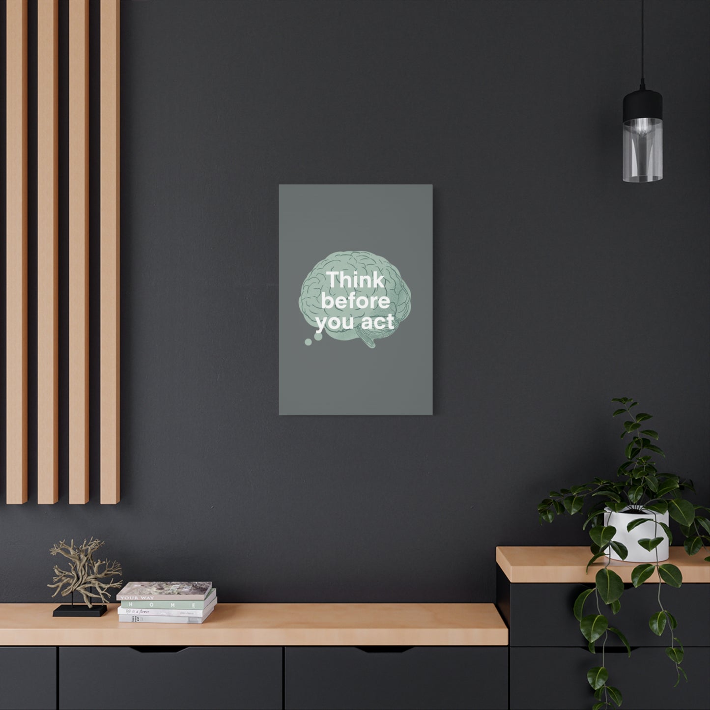 Think Before You Act brain illustration Canvas