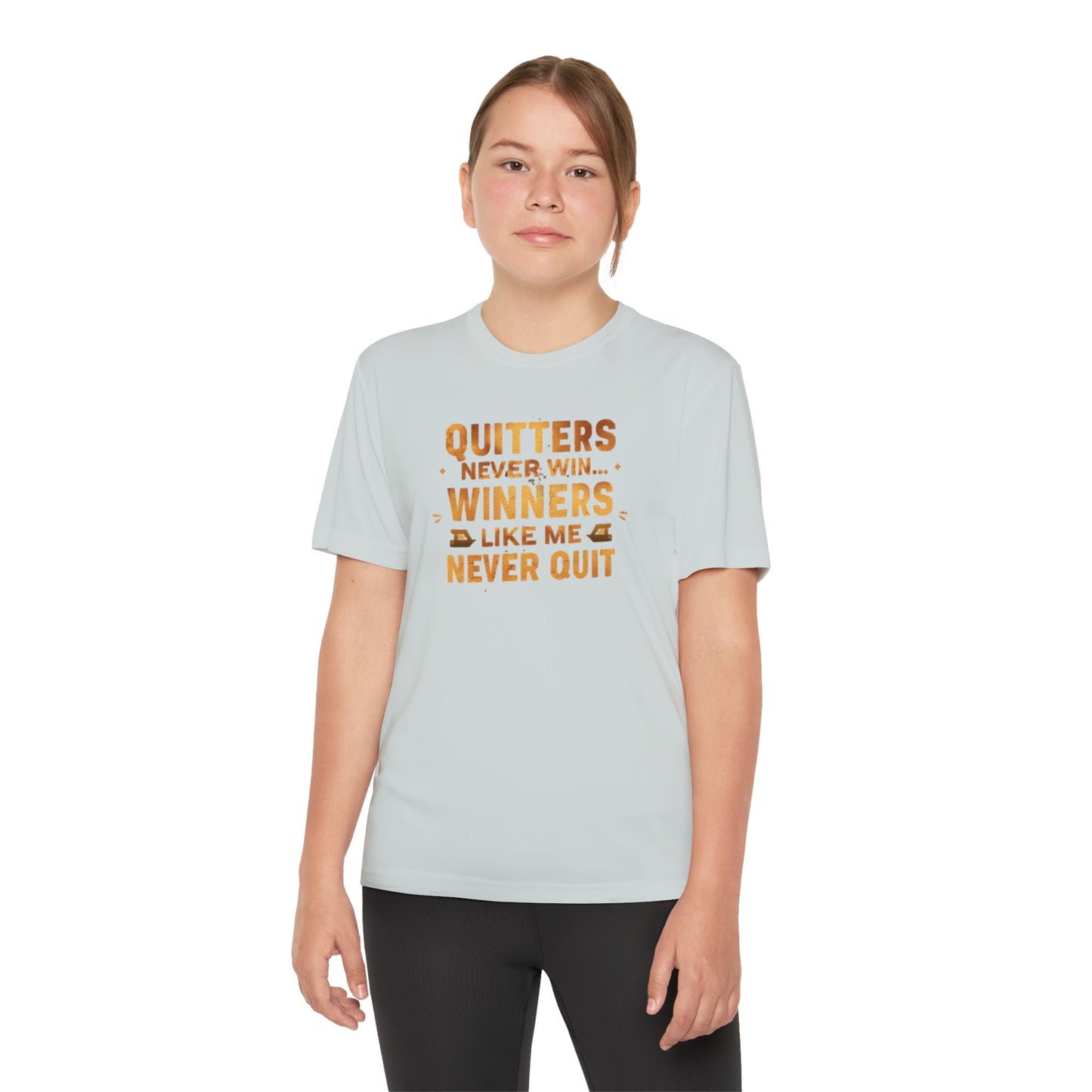 Quitters Never Win Winners Like Me Never Quit T-Shirt | Youth Competition Tee