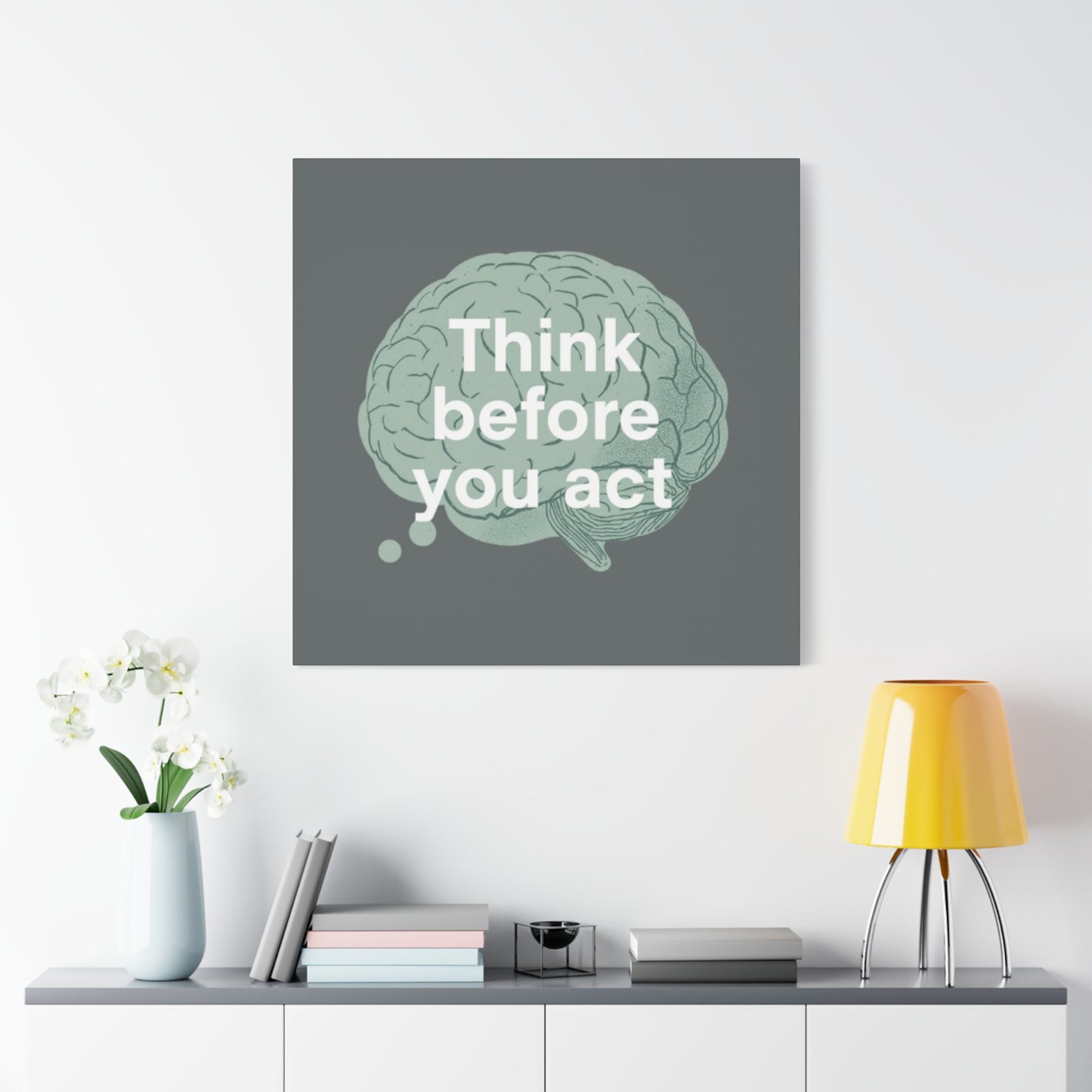 Think Before You Act brain illustration Canvas
