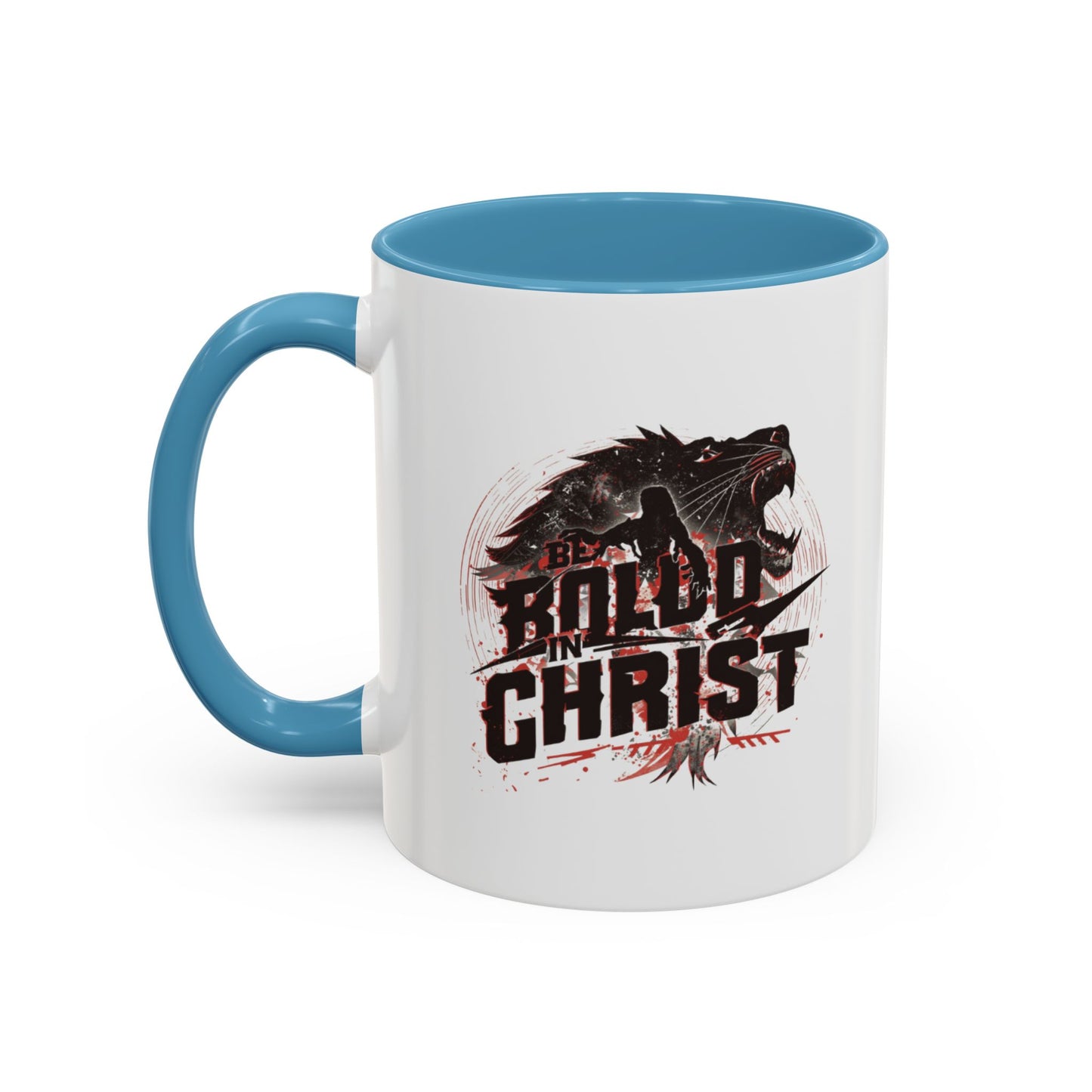 Be Bold In Christ mug | Christian wolf graphic, black accented coffee mug