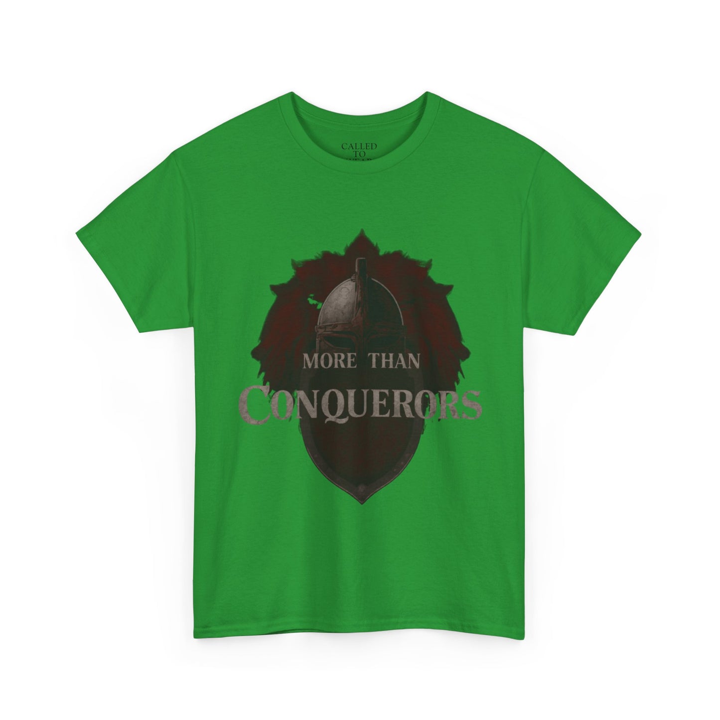 More Than Conquerors Tee | Shield Silhouette Christian faith typography