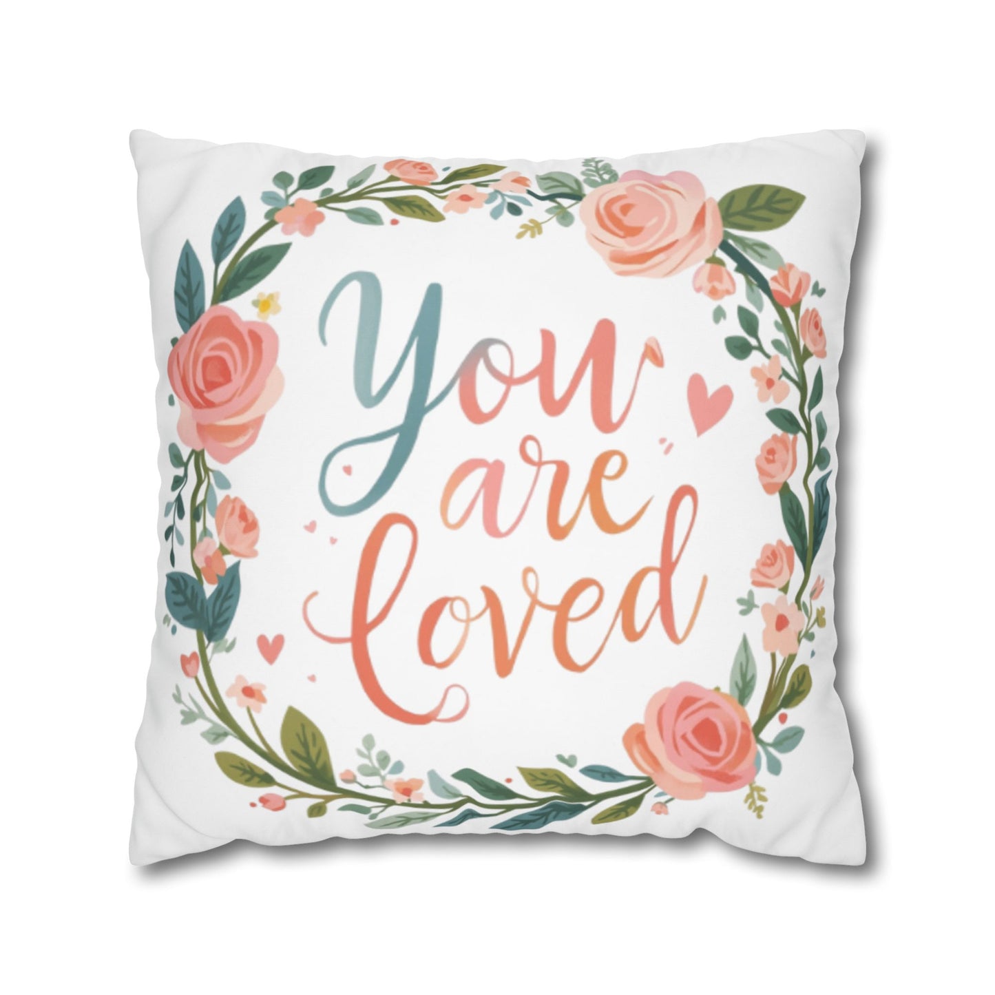 You Are Loved Floral Wreath Pillowcase | Square Poly Canvas Pillowcase