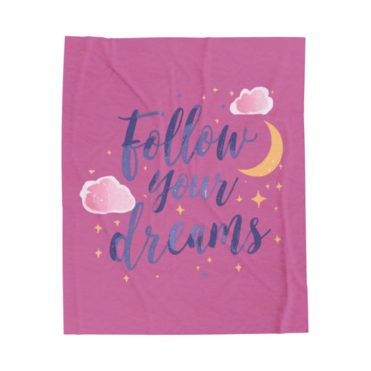 Follow Your Dreams Velveteen Plush Blanket | Moon Cloud Stars