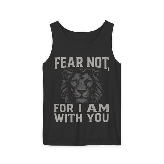 Fear Not Lion Tank Top, Unisex Garment-Dyed Tee, Inspirational Summer Wear, Christian Apparel, Gift for Friends
