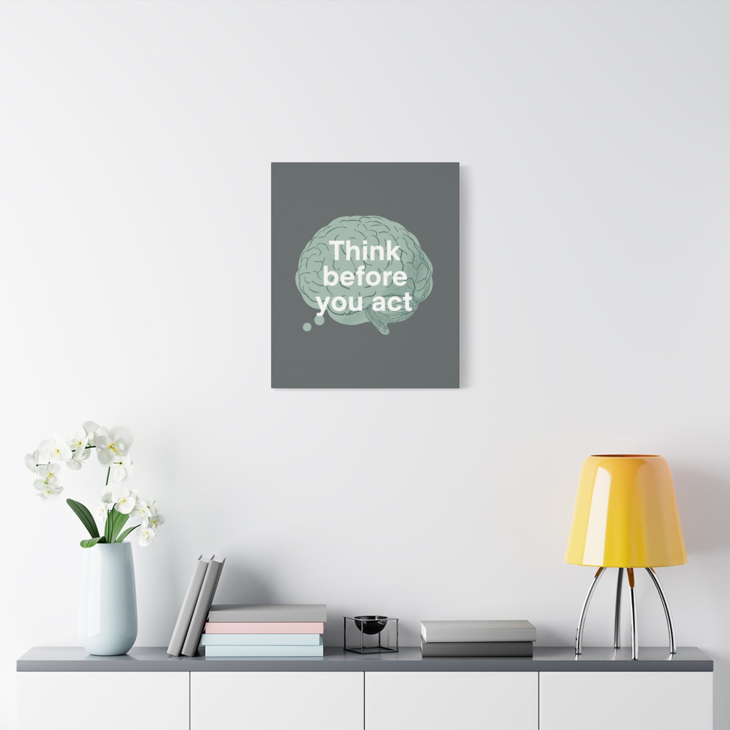 Think Before You Act brain illustration Canvas