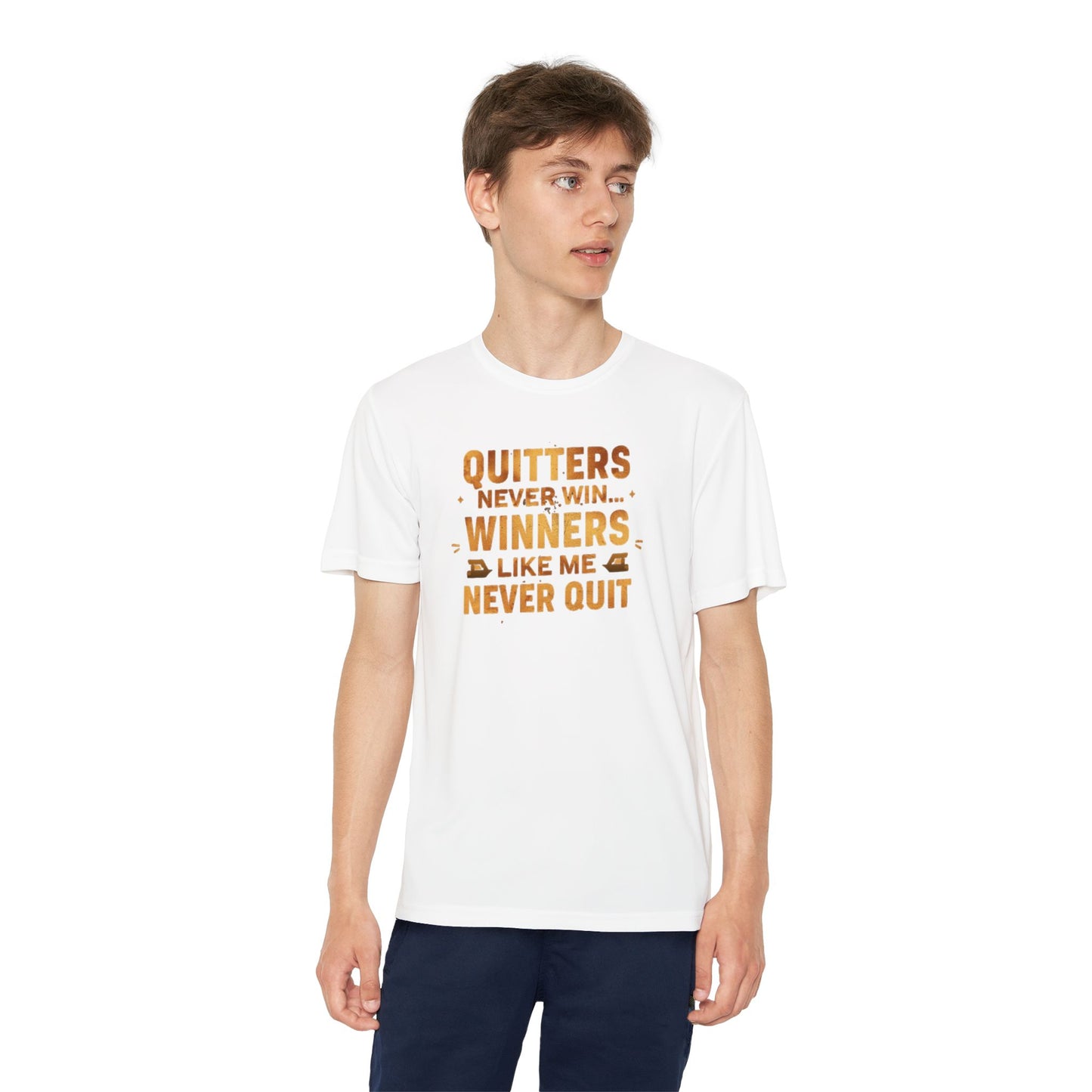Quitters Never Win Winners Like Me Never Quit T-Shirt | Youth Competition Tee
