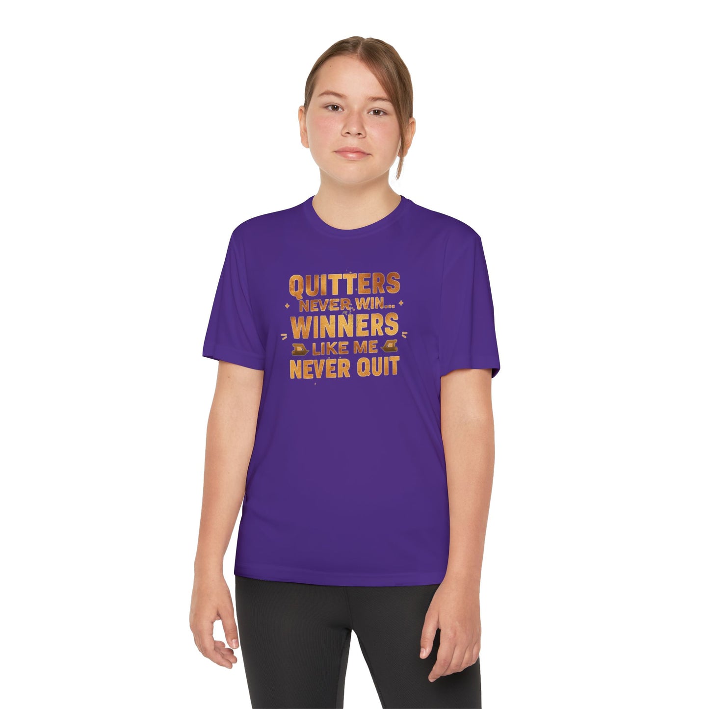 Quitters Never Win Winners Like Me Never Quit T-Shirt | Youth Competition Tee