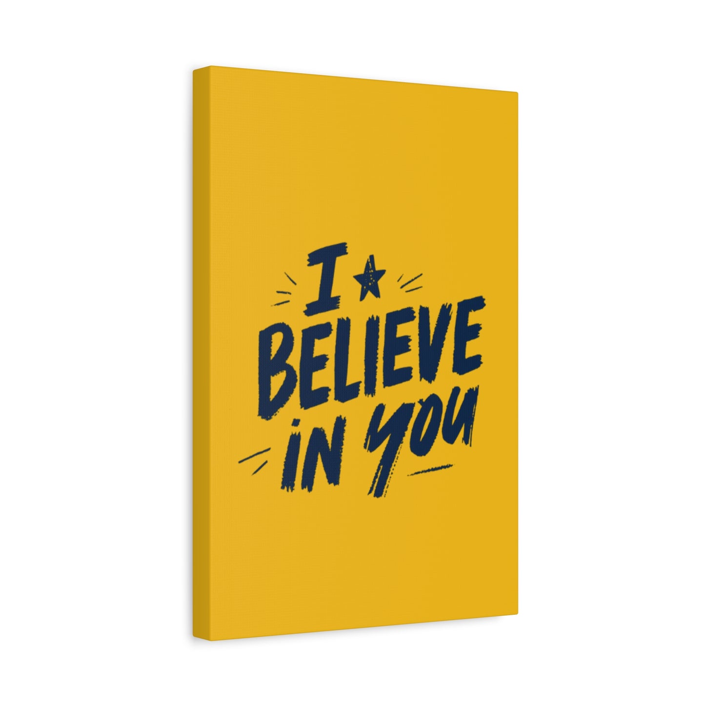 I Believe In You Canvas | Matte Stretched Wall Art, Navy Brush Lettering on Gold