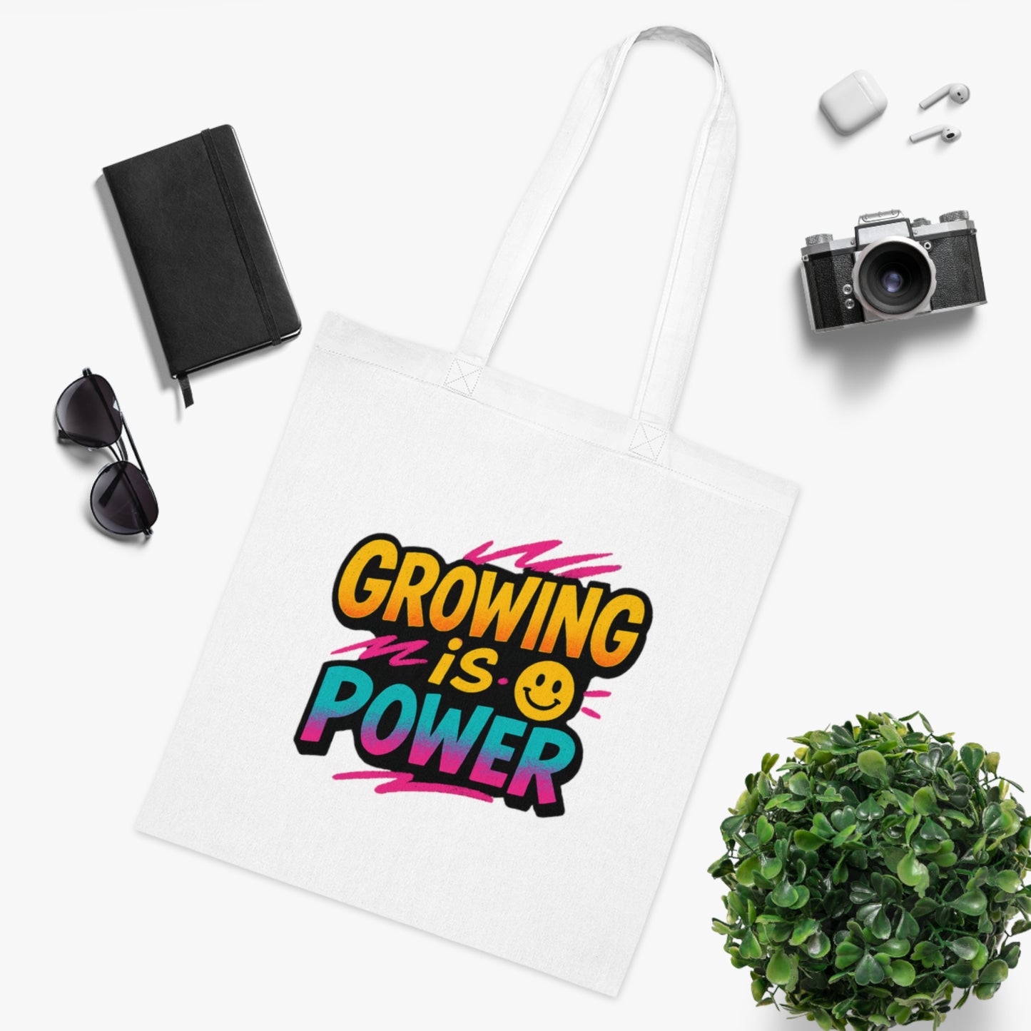 Empowering Cotton Tote Bag - "Growing is Power" - Eco-Friendly, Reusable, Gift for Students, Motivational, Everyday Use