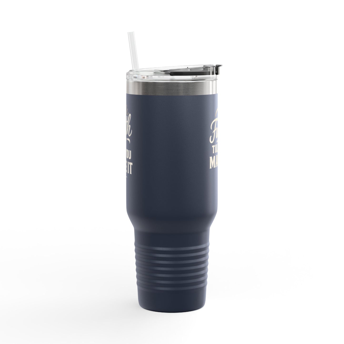 Faith It Till You Make It Insulated Travel Mug | 40oz Coffee Cup, Motivational Travel Tumbler, Black Mug for Gifts, Daily Inspiration