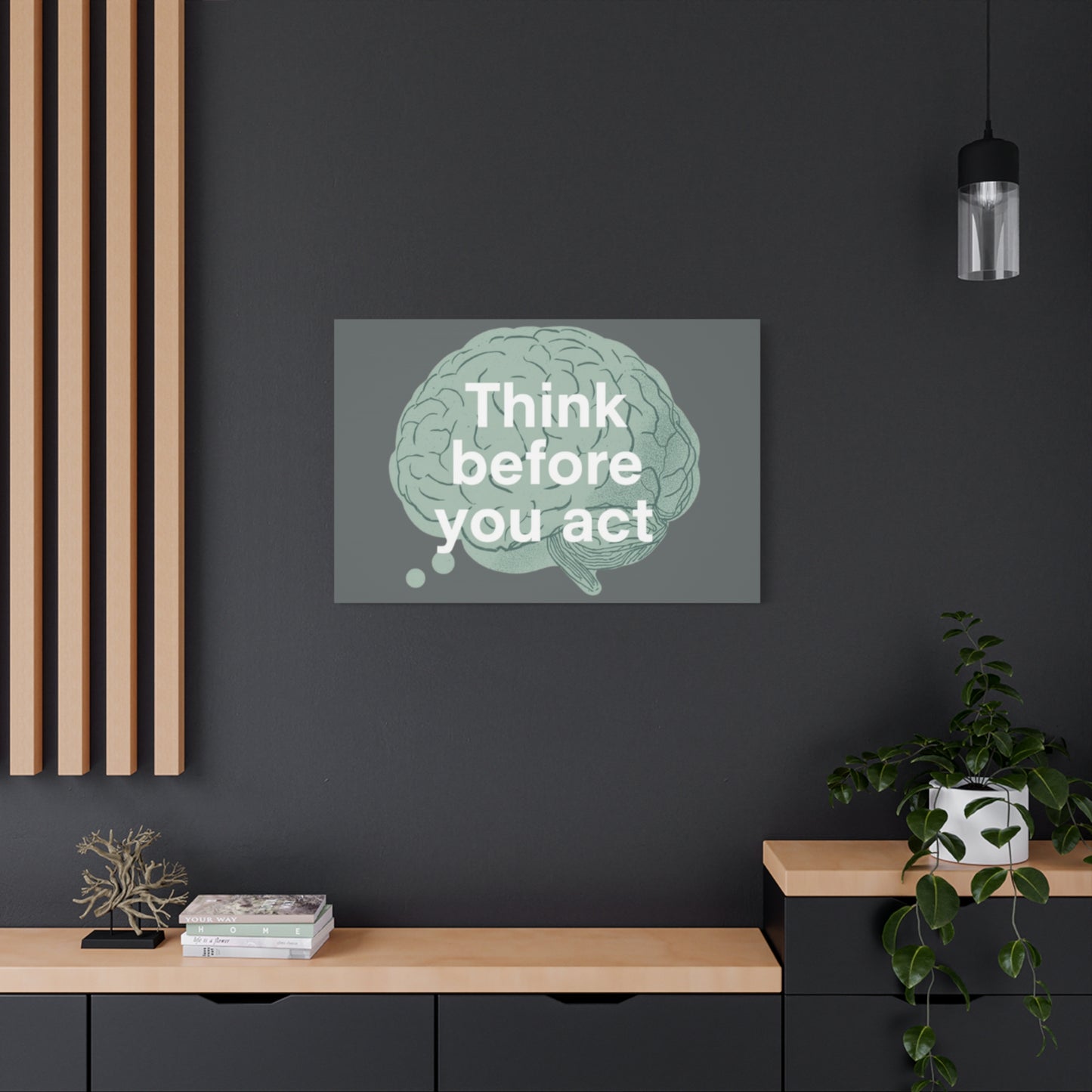 Think Before You Act brain illustration Canvas