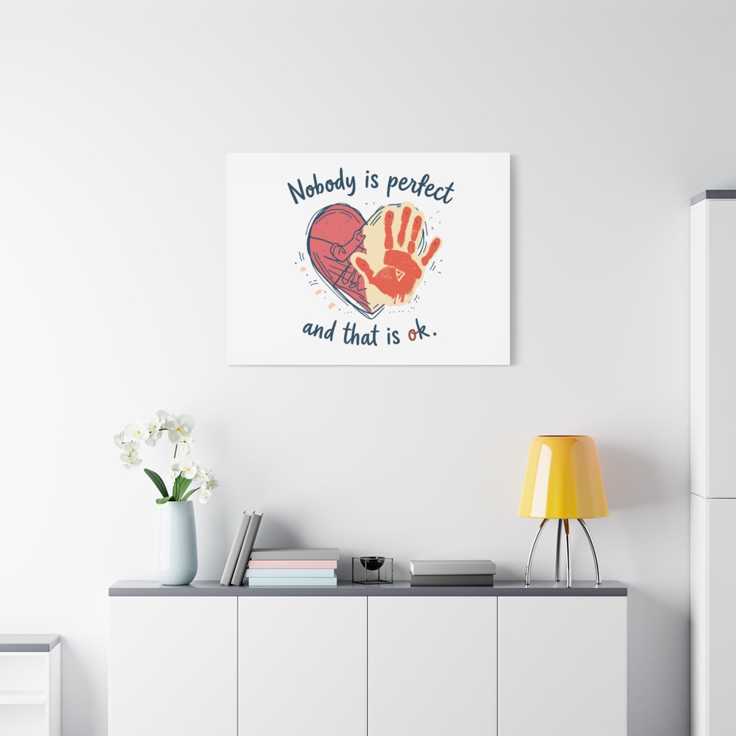 Nobody Is Perfect Heart with Handprint Canvas