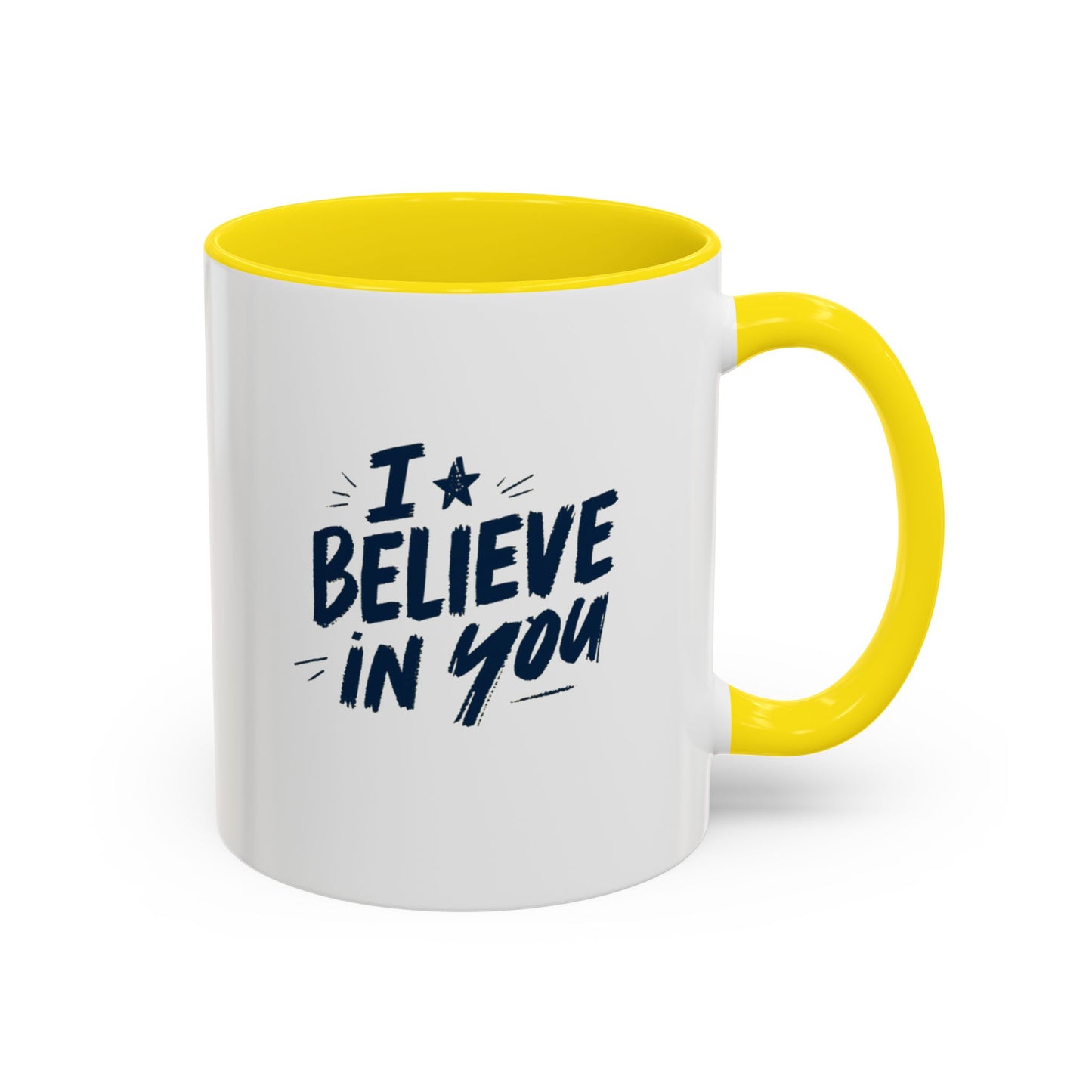 I Believe in You Mug | Accent Coffee Mug, Navy Script on White (11oz & 15oz)