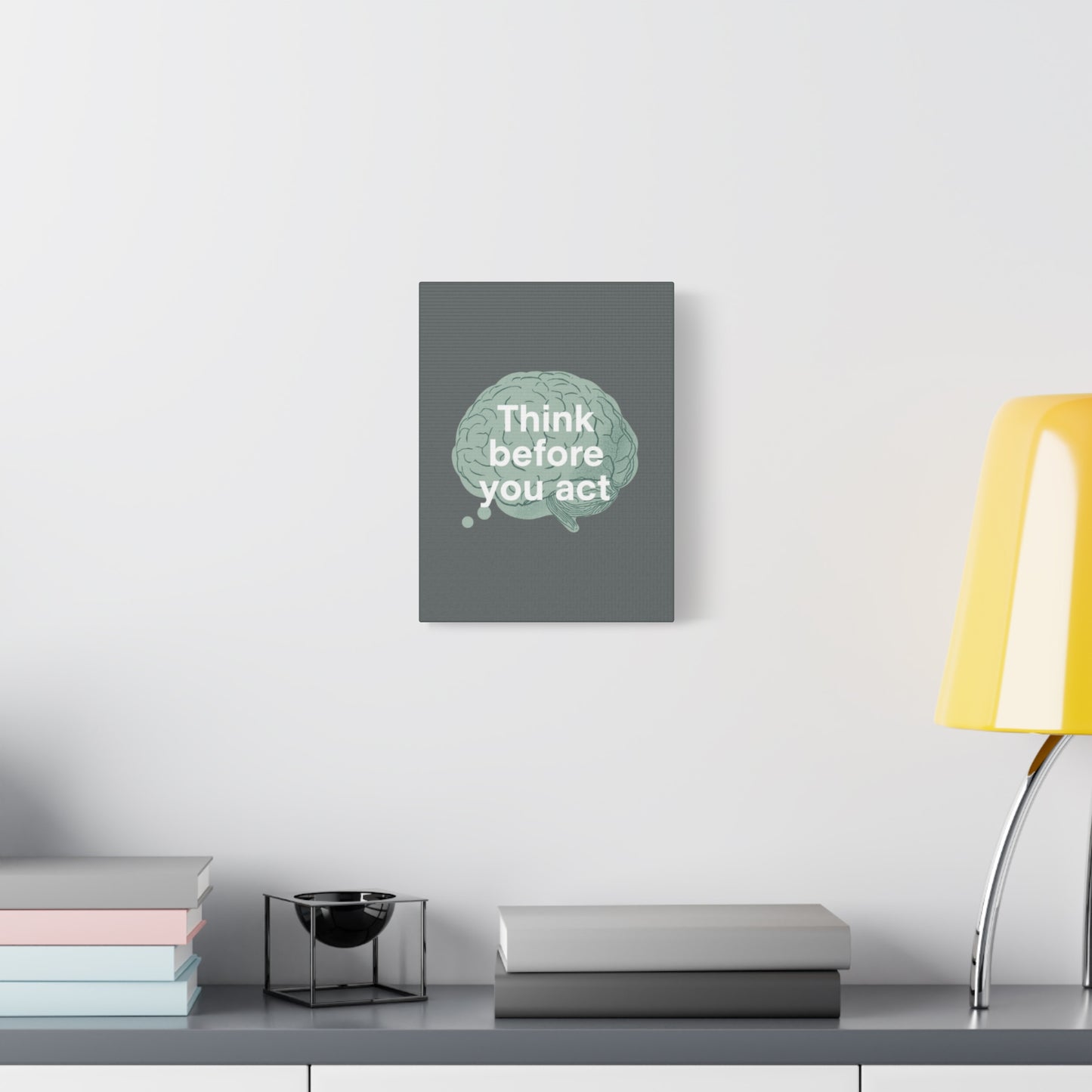 Think Before You Act brain illustration Canvas