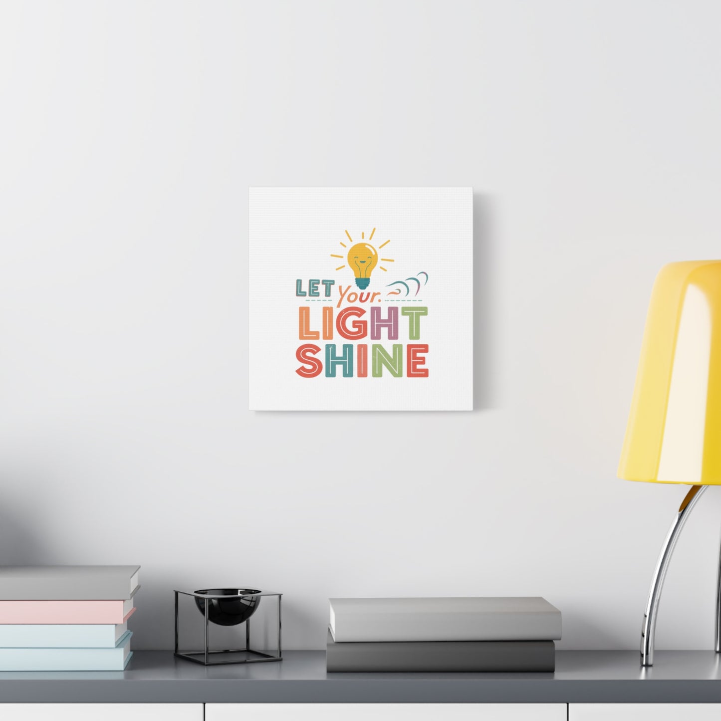 Let Your Light Shine Canvas Print | Smiling Lightbulb Wall Art
