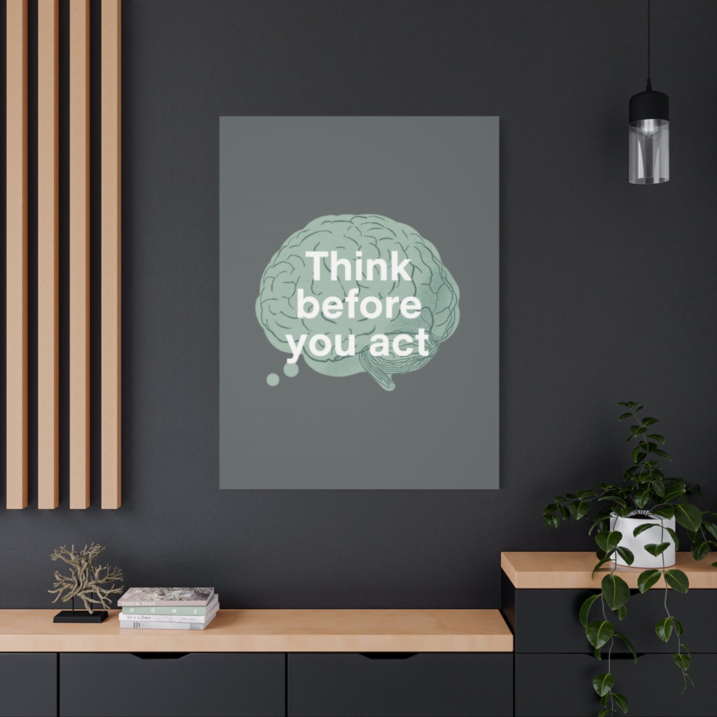 Think Before You Act brain illustration Canvas