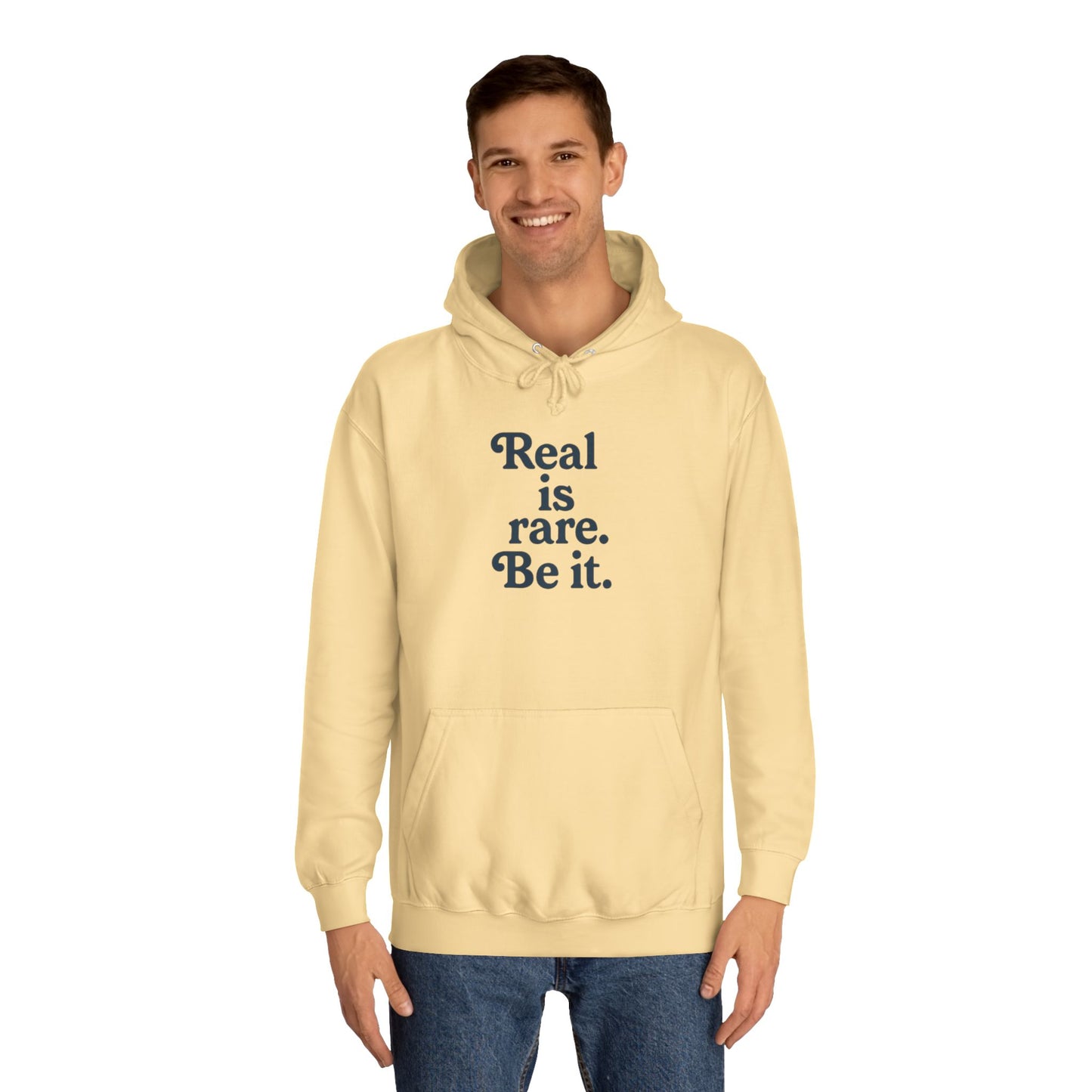 Real is Rare Unisex College Hoodie | Motivational Casual Wear, Gift for Students, Trendy Comfort