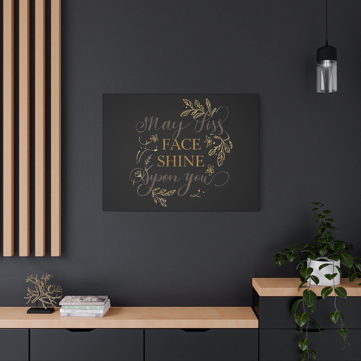 May His Face Shine Upon You Matte Canvas | Stretched Wall Art, Black Gold Botanical