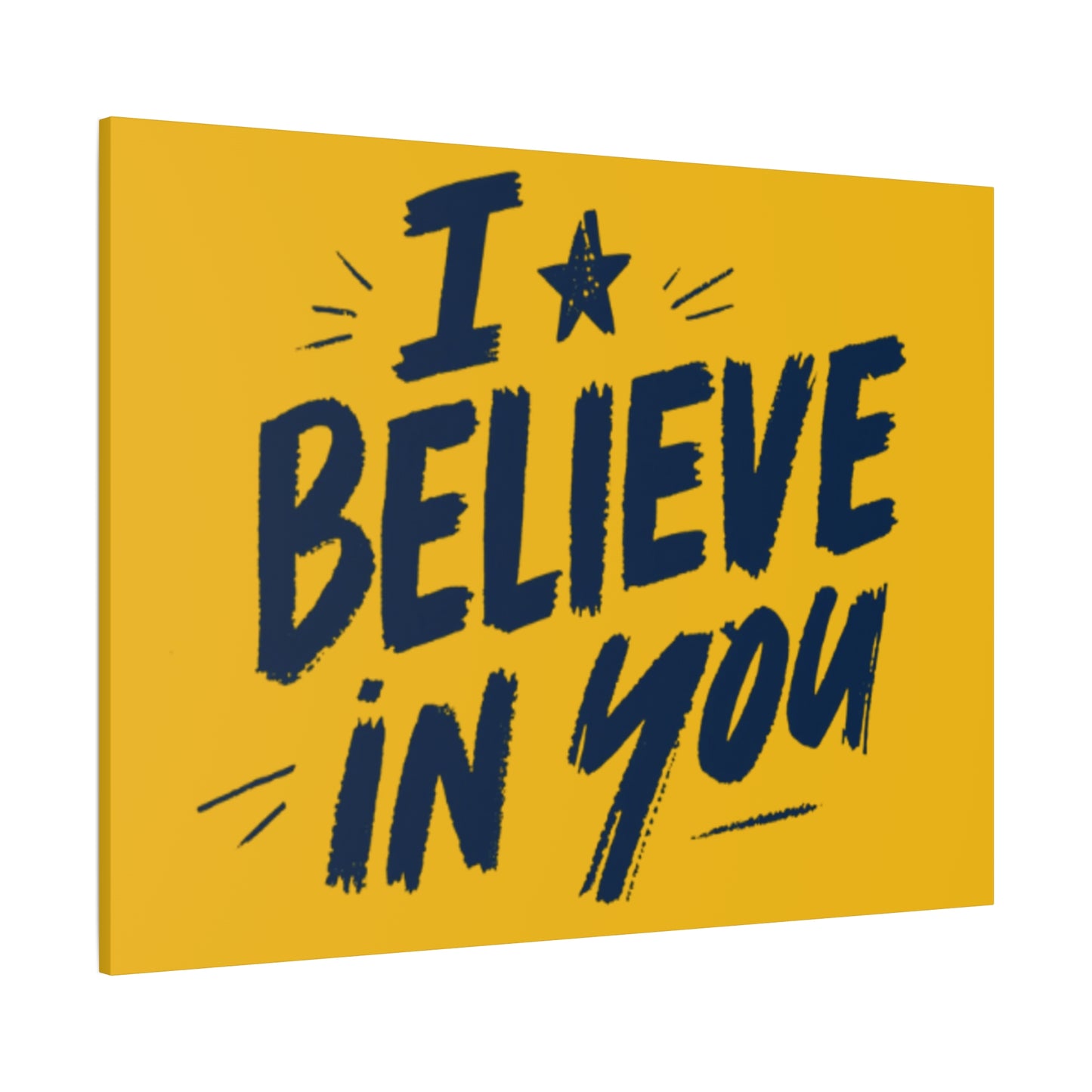 I Believe In You Canvas | Matte Stretched Wall Art, Navy Brush Lettering on Gold